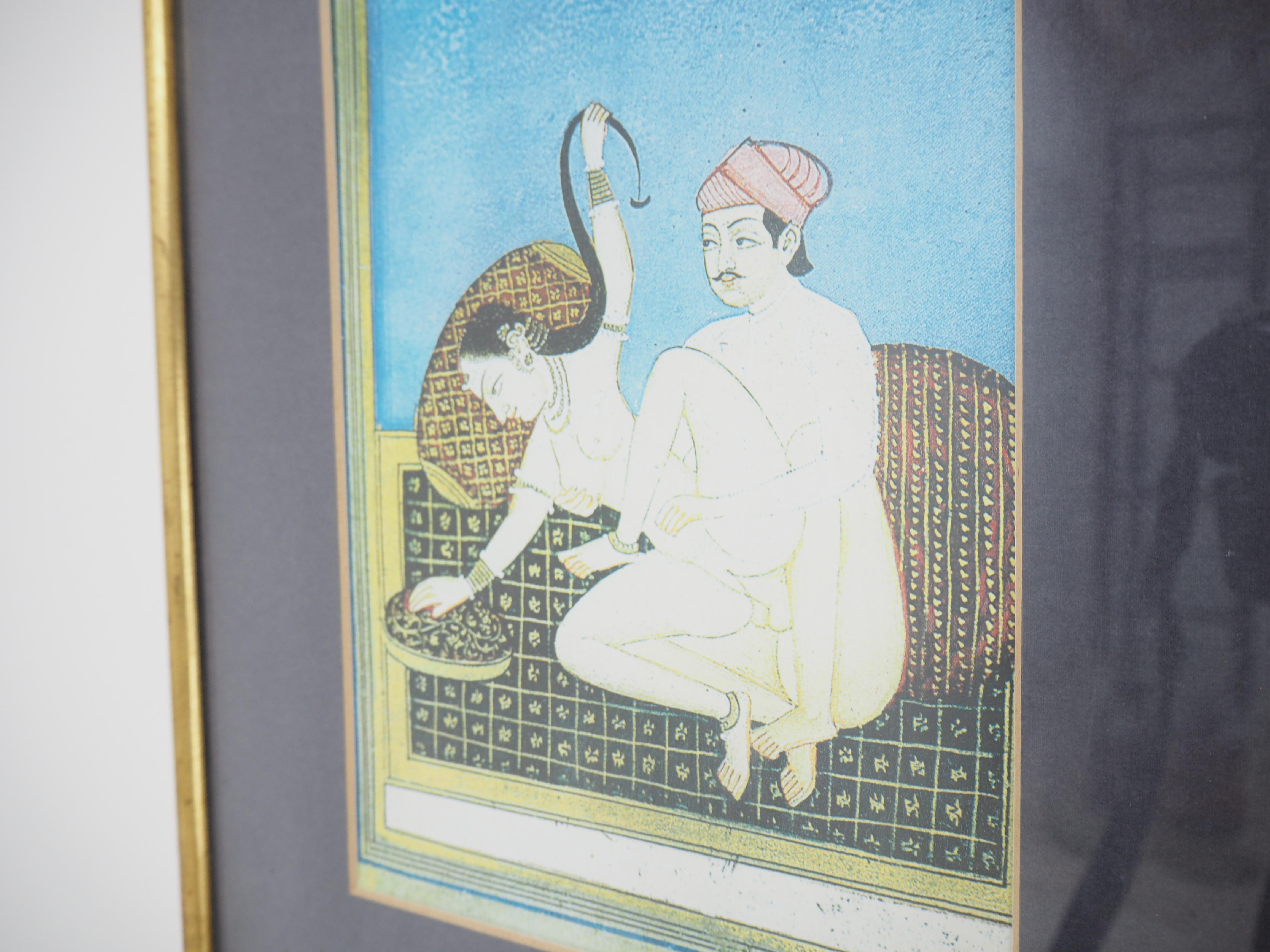 Vintage Japanese Kamasutra Pictures in Wood Frame, 1980s For Sale 1