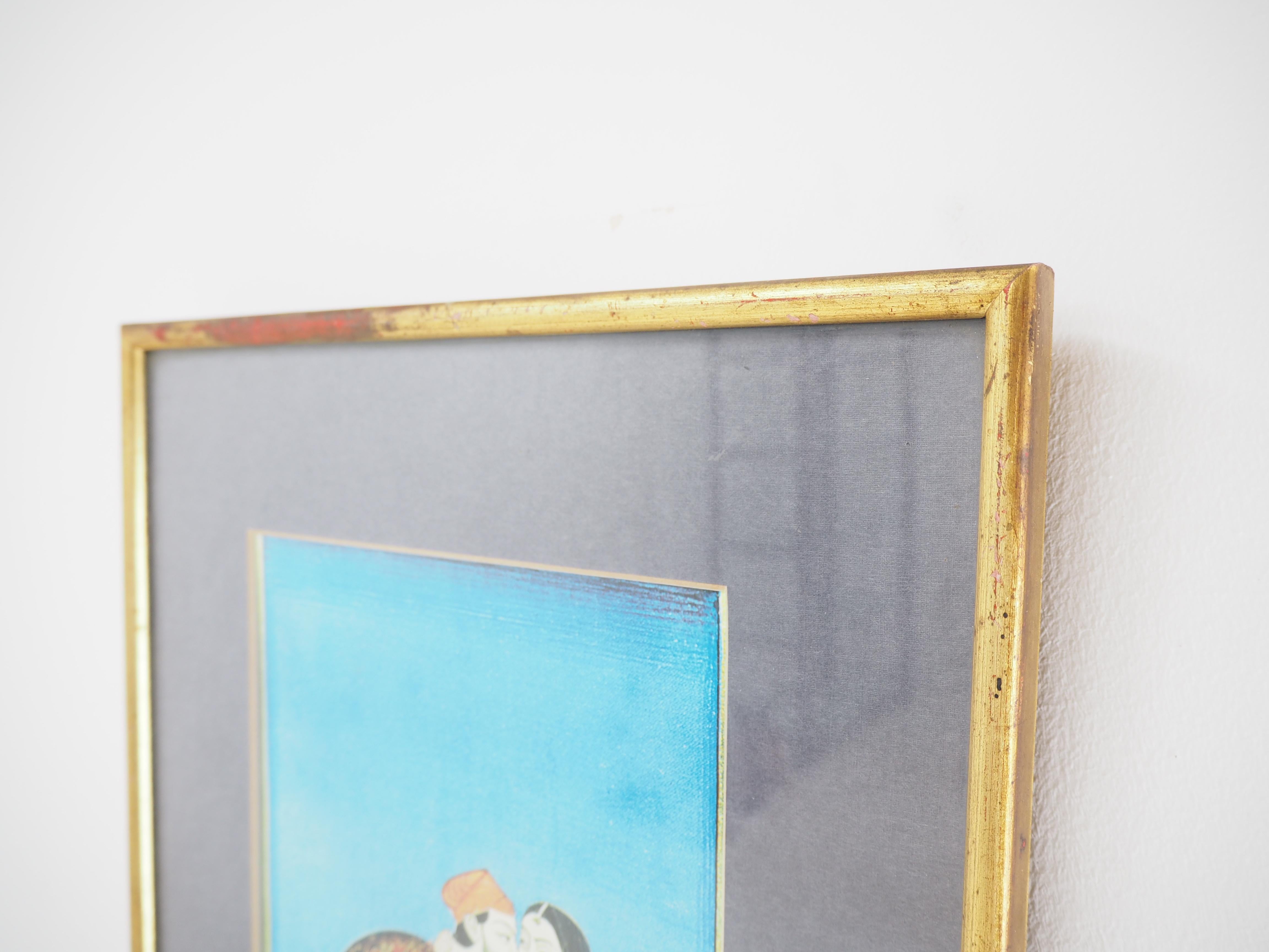 Mid-Century Modern Vintage Japanese Kamasutra Pictures in Wood Frame, 1980s For Sale