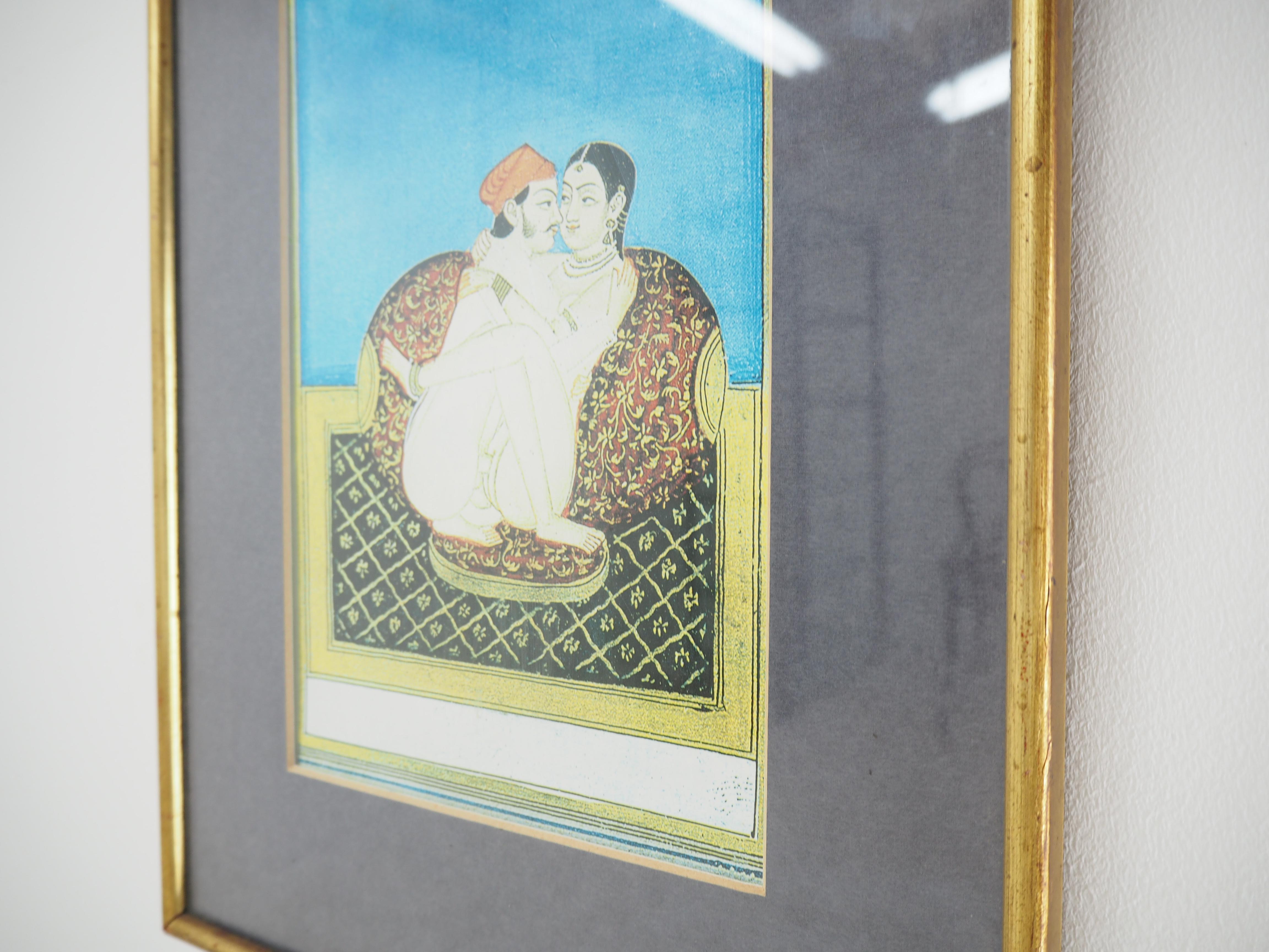 European Vintage Japanese Kamasutra Pictures in Wood Frame, 1980s For Sale