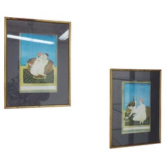 Vintage Japanese Kamasutra Pictures in Wood Frame, 1980s