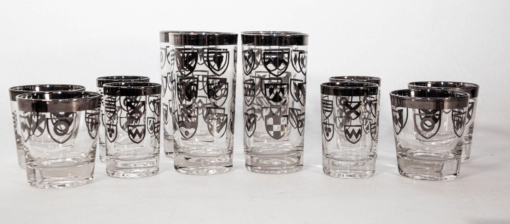 Vintage Japanese Kimiko Silver Band Cocktail Glasses Set of 12 Barware For Sale 10