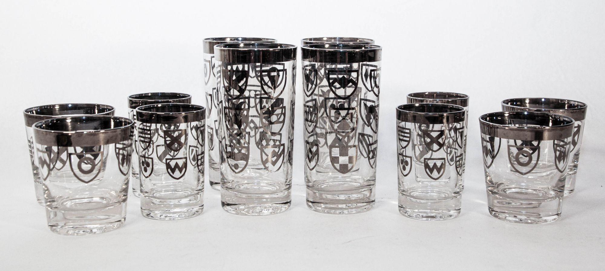 Vintage Japanese Kimiko Silver Band Cocktail Glasses Set of 12 Barware For Sale 11