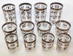 Vintage Japanese Kimiko Silver Band Cocktail Glasses Set of 12 Barware