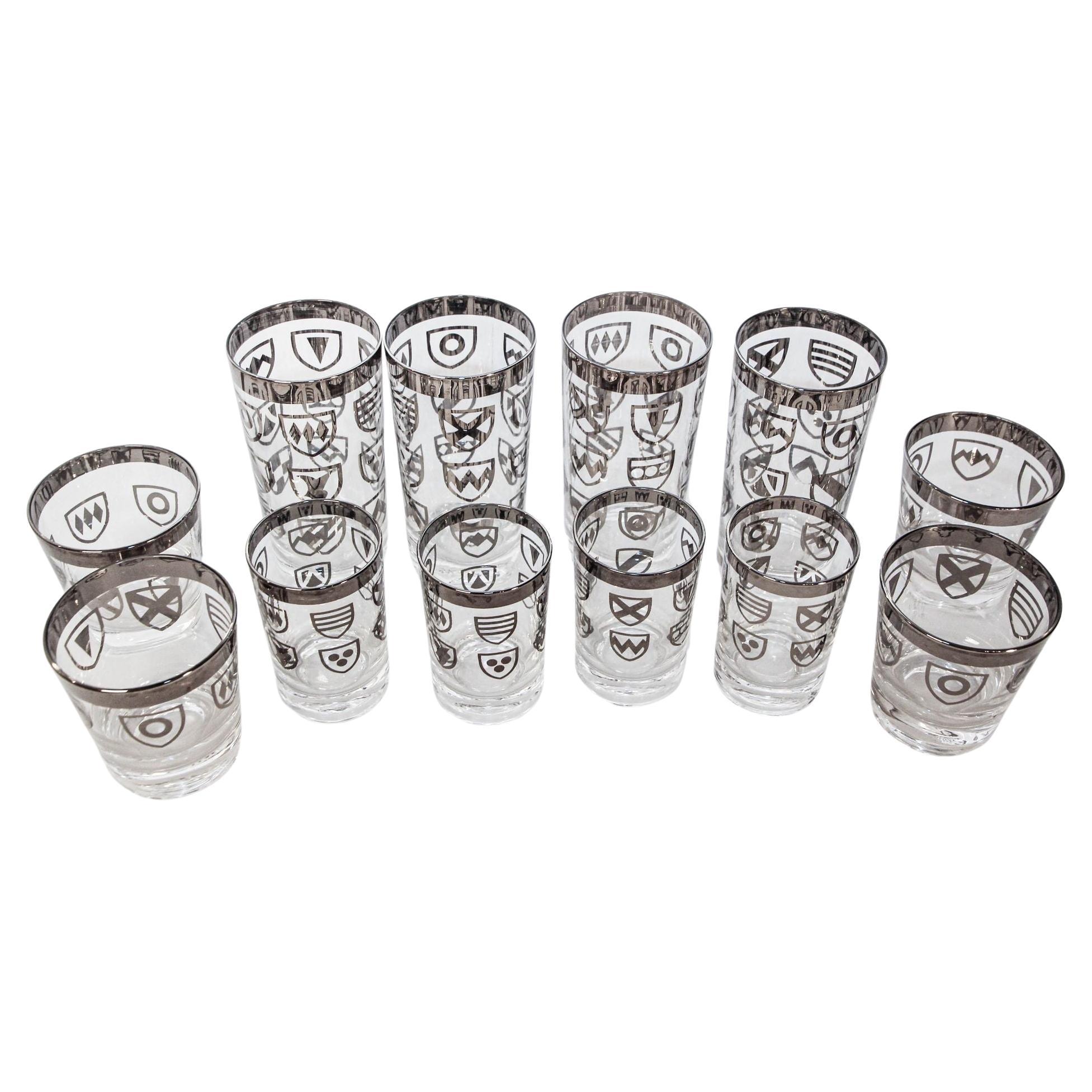 Vintage Japanese Kimiko Silver Band Cocktail Glasses Set of 12 Barware