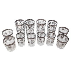 Vintage Japanese Kimiko Silver Band Cocktail Glasses Set of 12 Barware