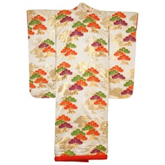 Robe de cérémonie japonaise vintage style kimono en brocart de soie