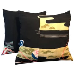 Coussins en soie de kimono japonais vintage