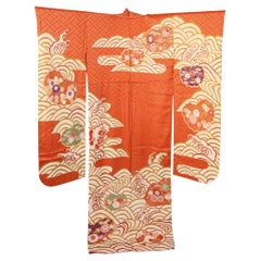 Japanischer Kimono aus Seide mit Pelzisode, Vintage 