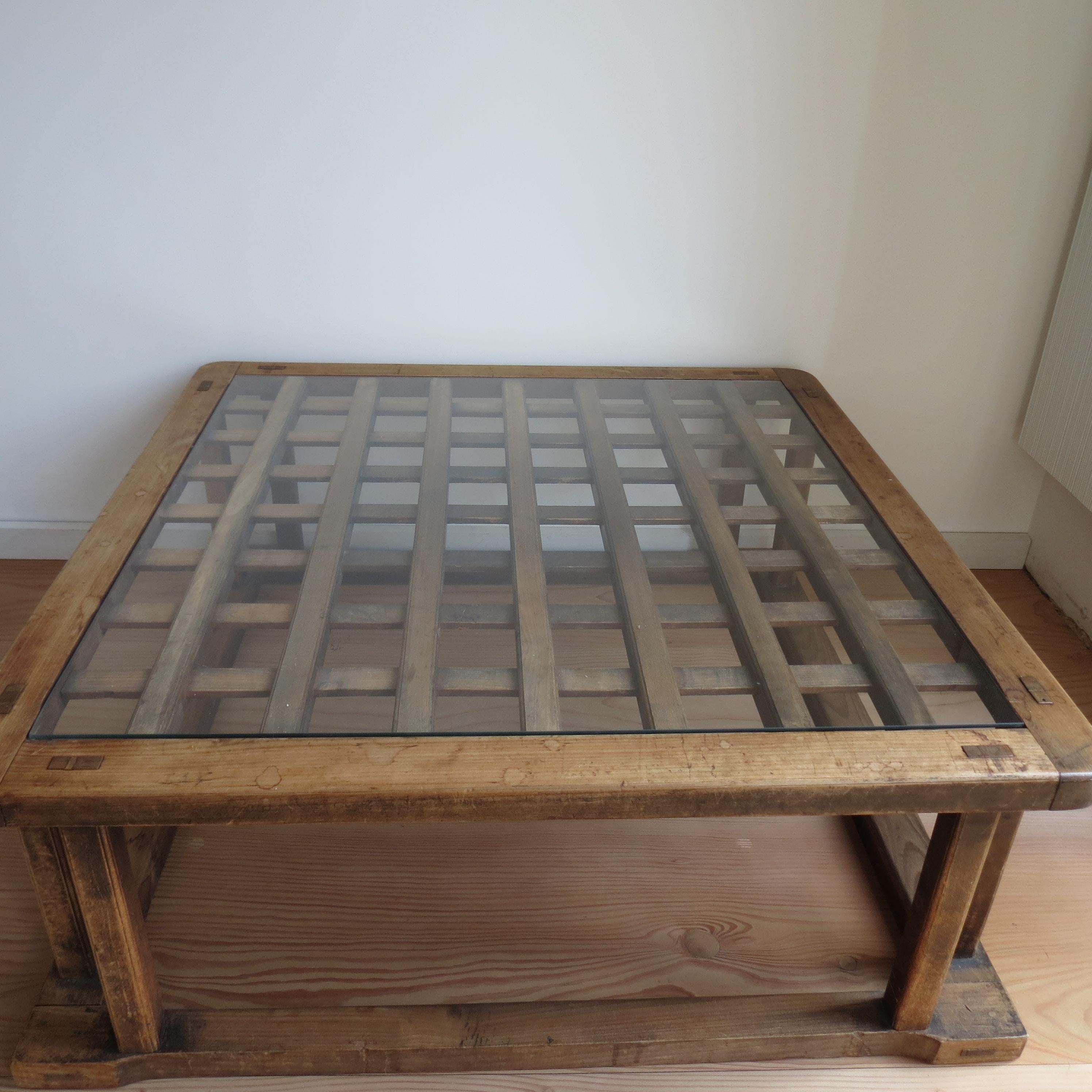 Vintage Japanese Kotatsu Table Japanese Coffee Table Hinoki Wood with Glass top 8