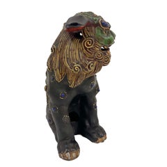 Vintage Japanese Satsuma Foo Dog Statue, Hand-Painted, Circa 1900