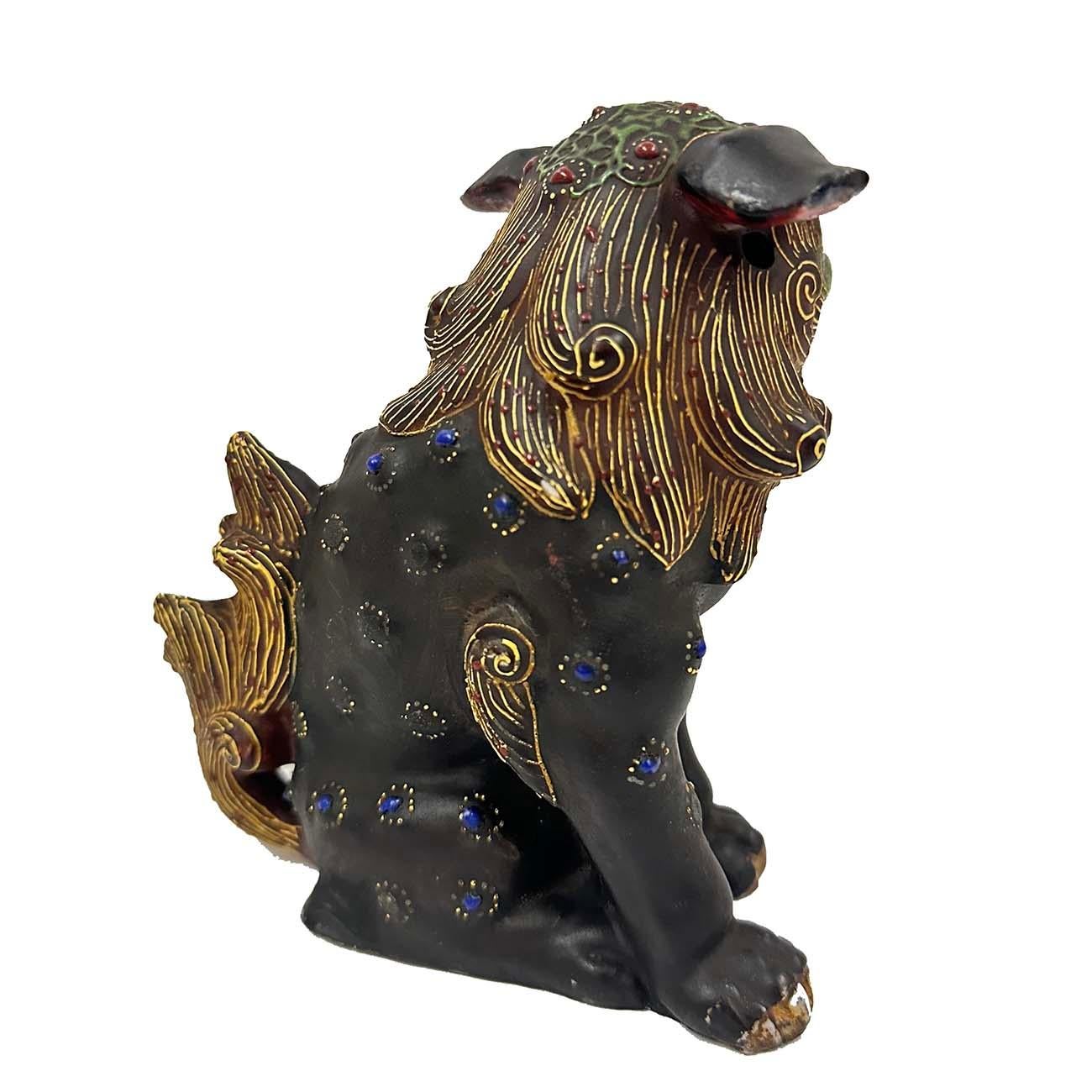 Vintage Japanese Satsuma Bunte Foo Hund Statue (Anglo-japanisch) im Angebot