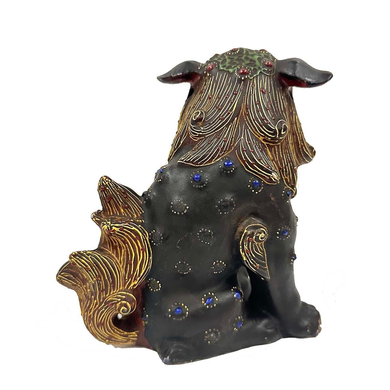 Vintage Japanese Satsuma Bunte Foo Hund Statue (Japanisch) im Angebot