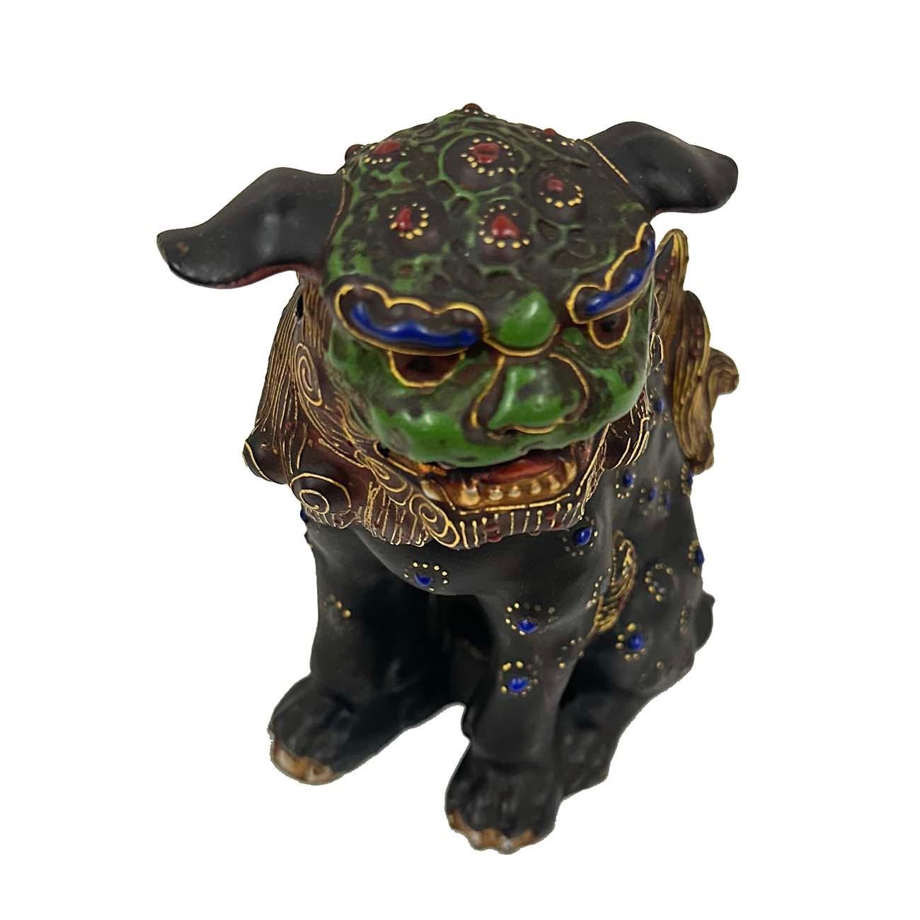 Vintage Japanese Satsuma Bunte Foo Hund Statue (Keramik) im Angebot