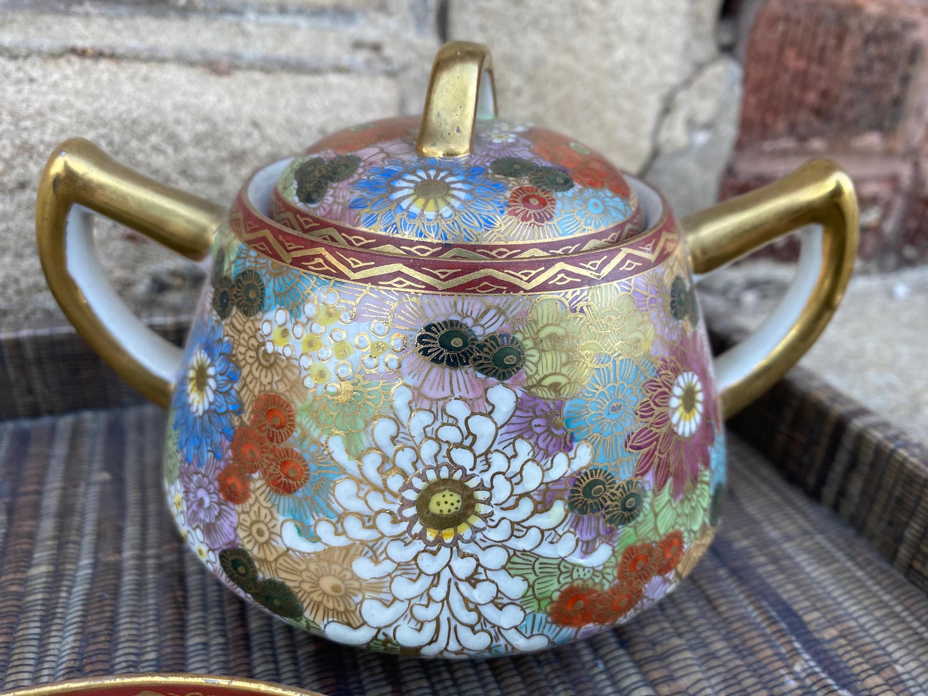 Vintage Japanese Kutani Porcelain Tea Set Thousand Flowers Pattern - Set 5