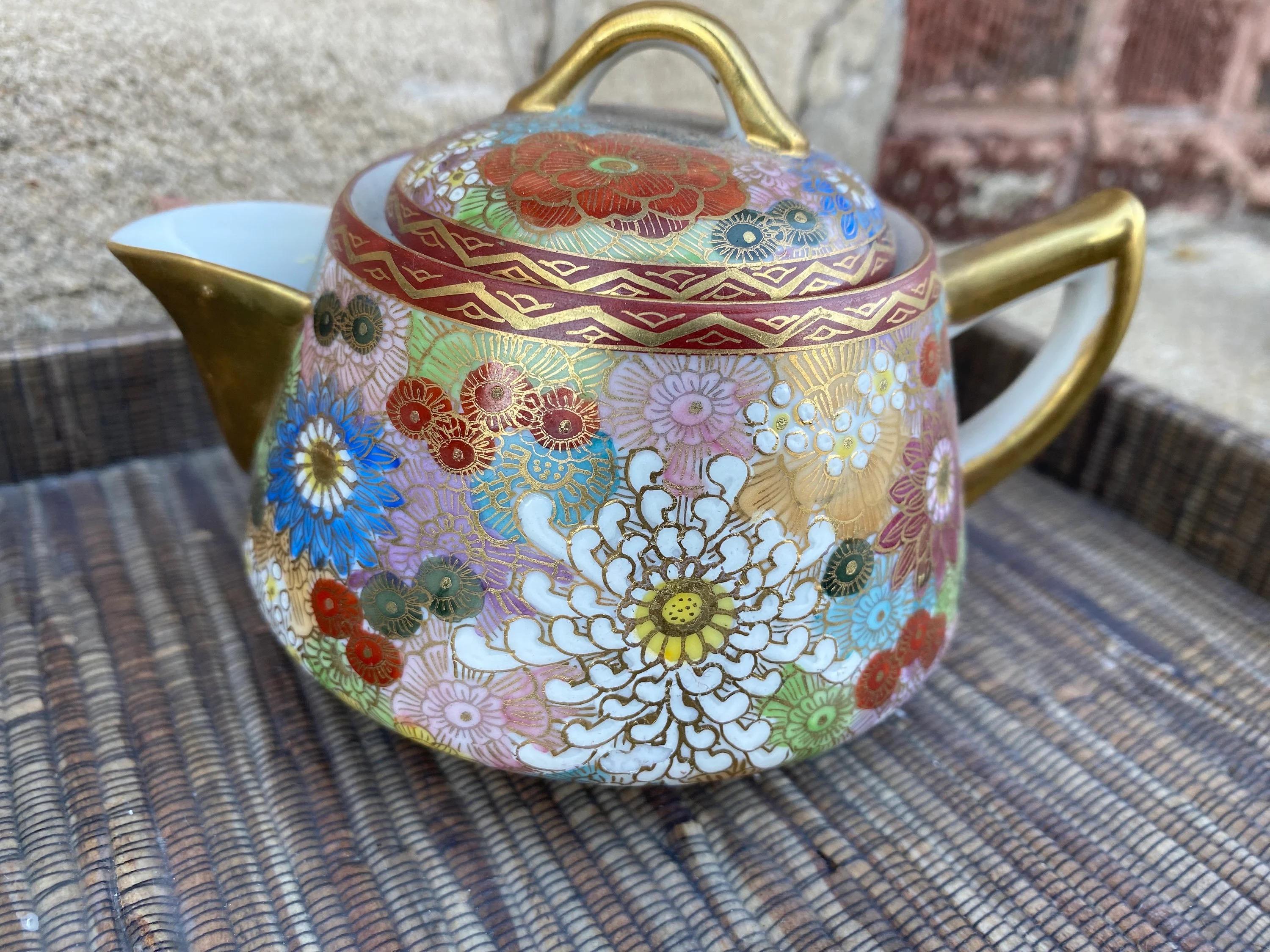 Modern Vintage Japanese Kutani Porcelain Tea Set Thousand Flowers Pattern - Set