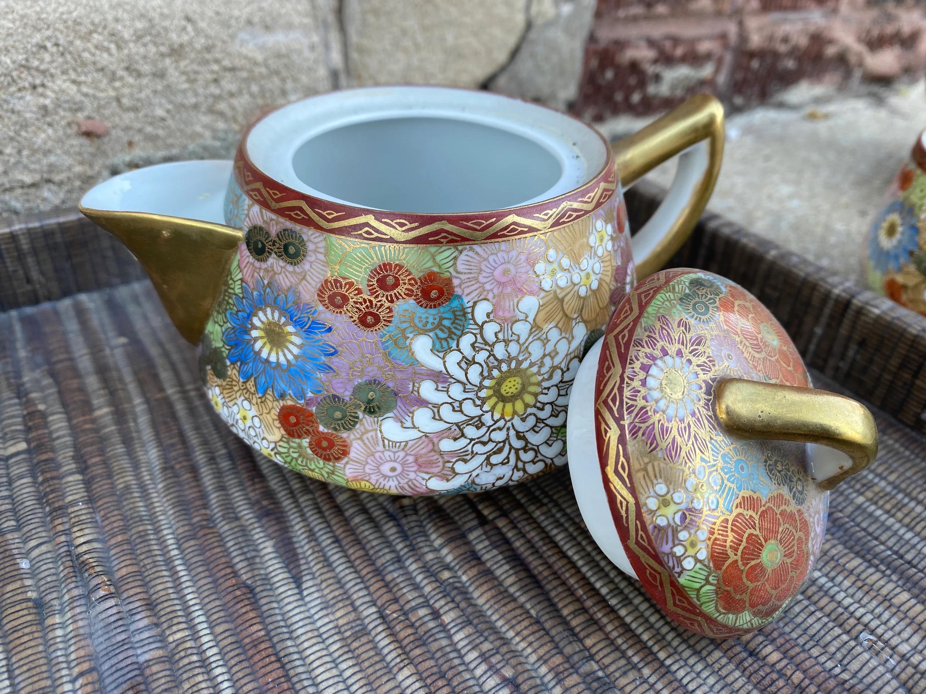 Vintage Japanese Kutani Porcelain Tea Set Thousand Flowers Pattern - Set 1