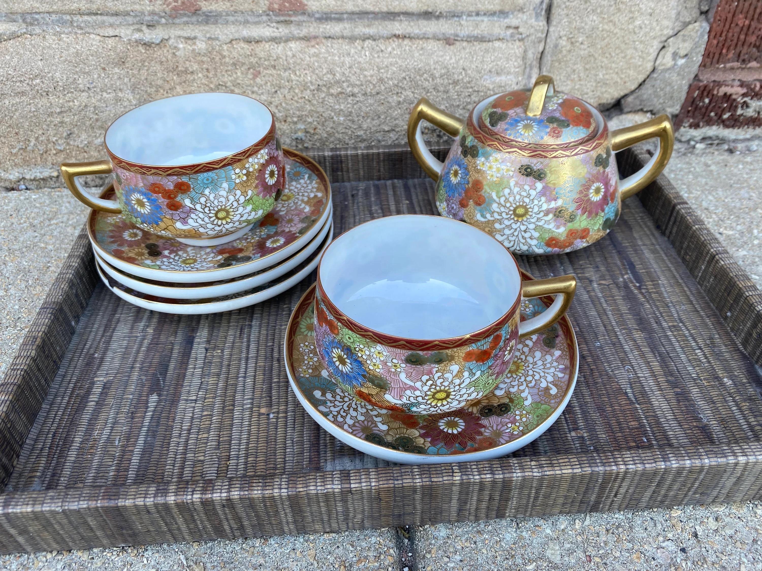 Vintage Japanese Kutani Porcelain Tea Set Thousand Flowers Pattern - Set 4