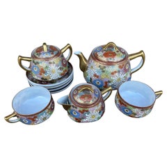 Vintage Japanese Kutani Porcelain Tea Set Thousand Flowers Pattern - Set