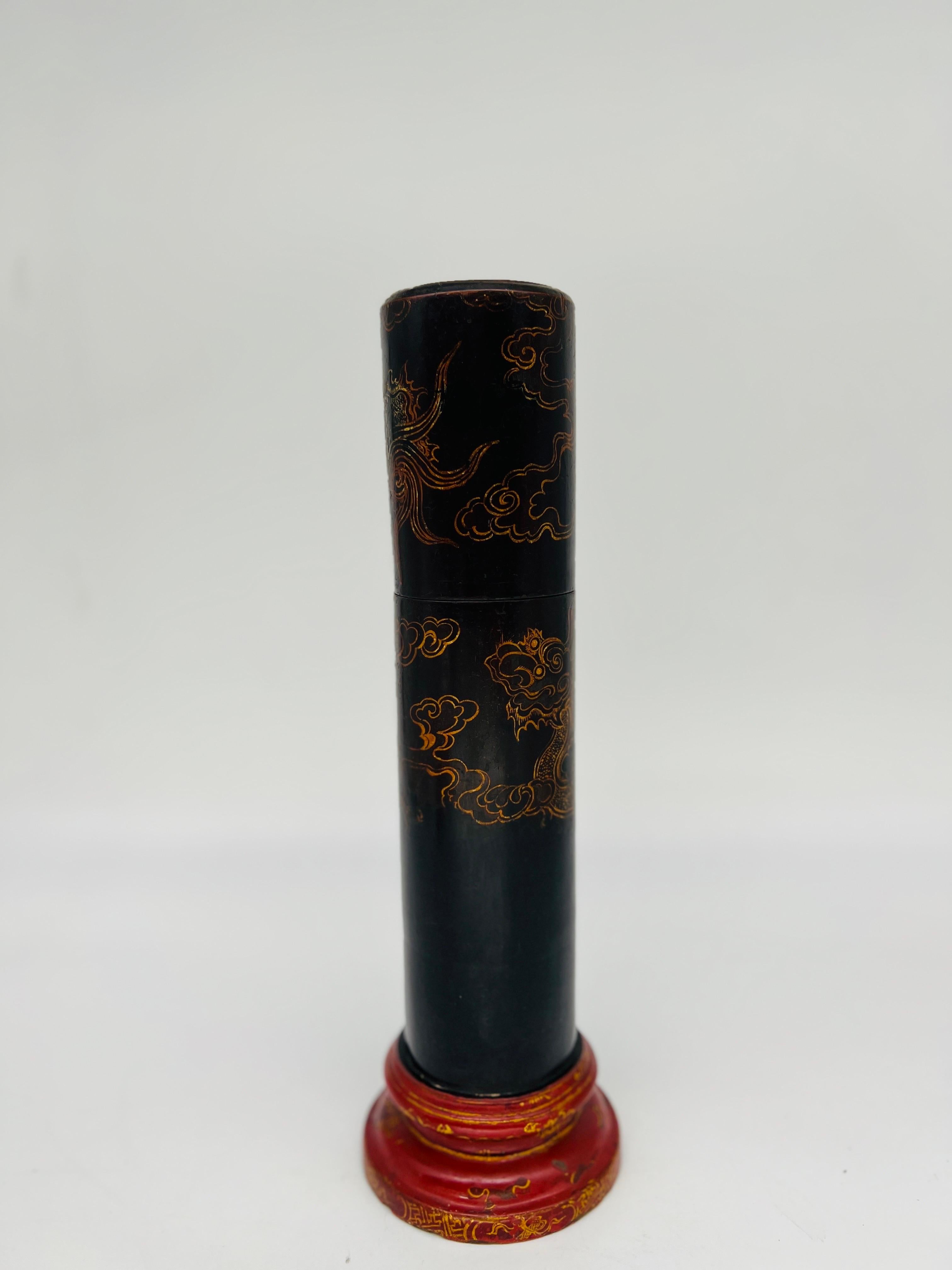 Vintage Japanese Lacquerware Cylindrical Fireplace Matchstrike Box For Sale 5