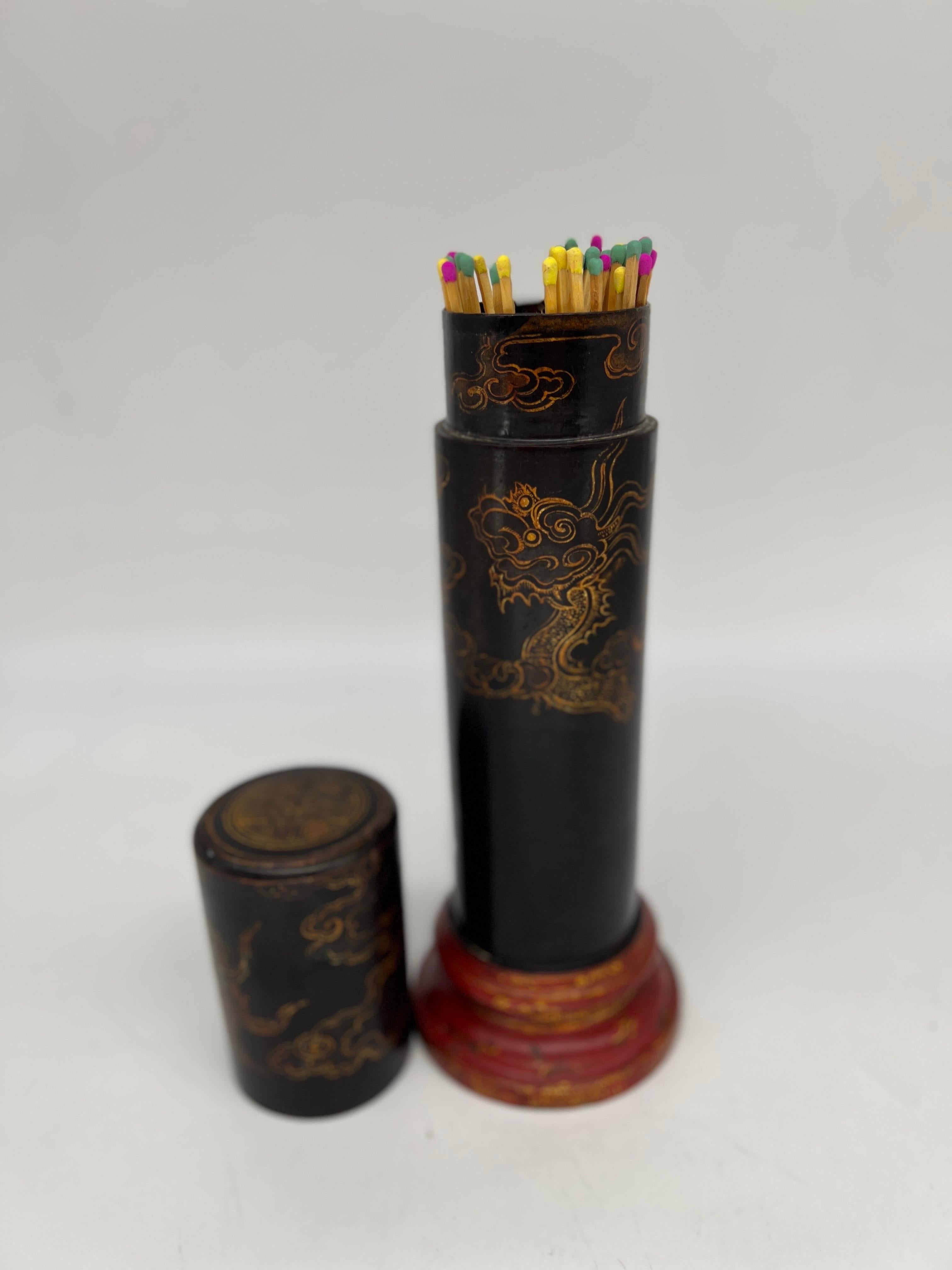 Vintage Japanese Lacquerware Cylindrical Fireplace Matchstrike Box For Sale 6