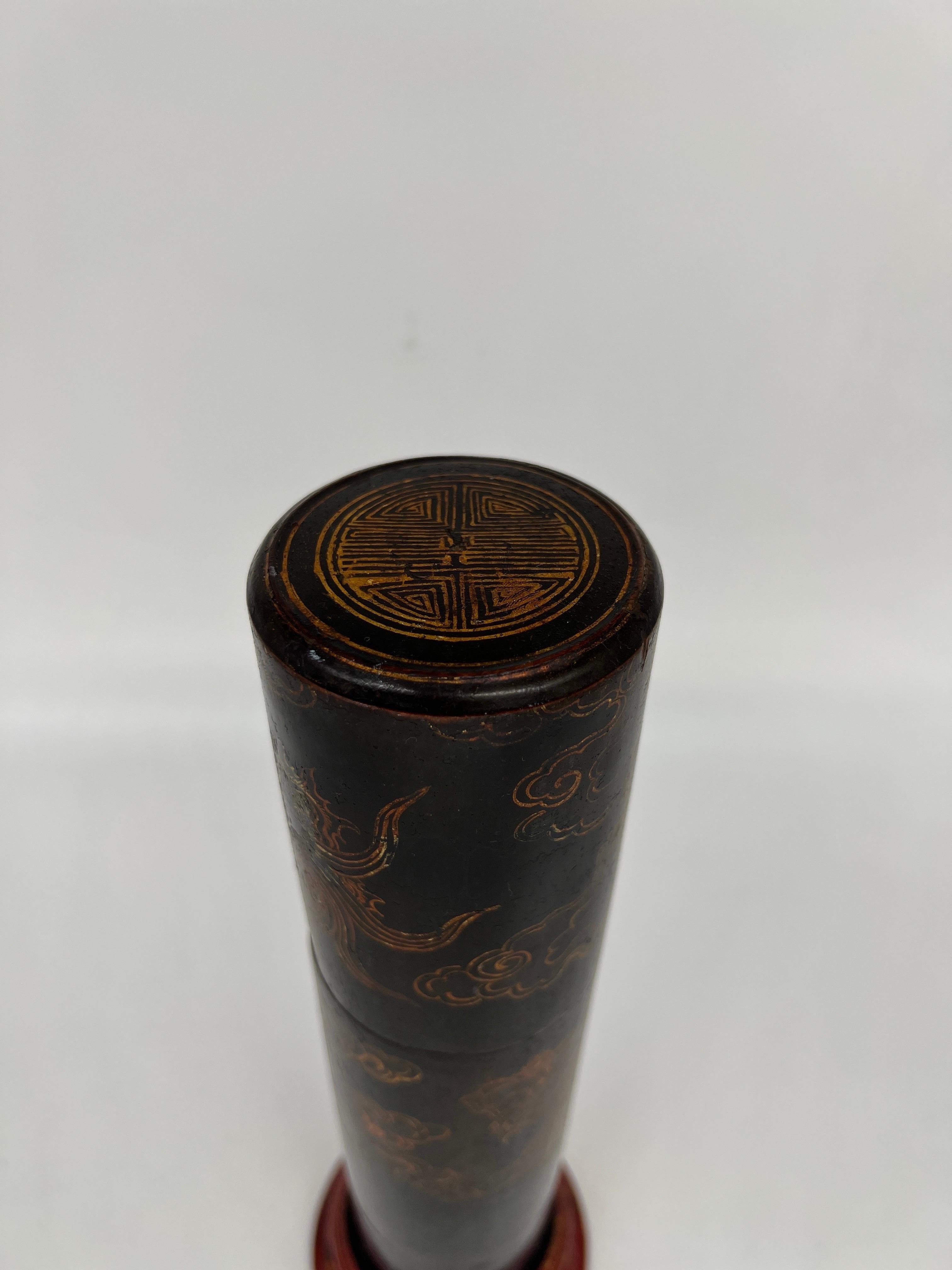 Vintage Japanese Lacquerware Cylindrical Fireplace Matchstrike Box For Sale 7