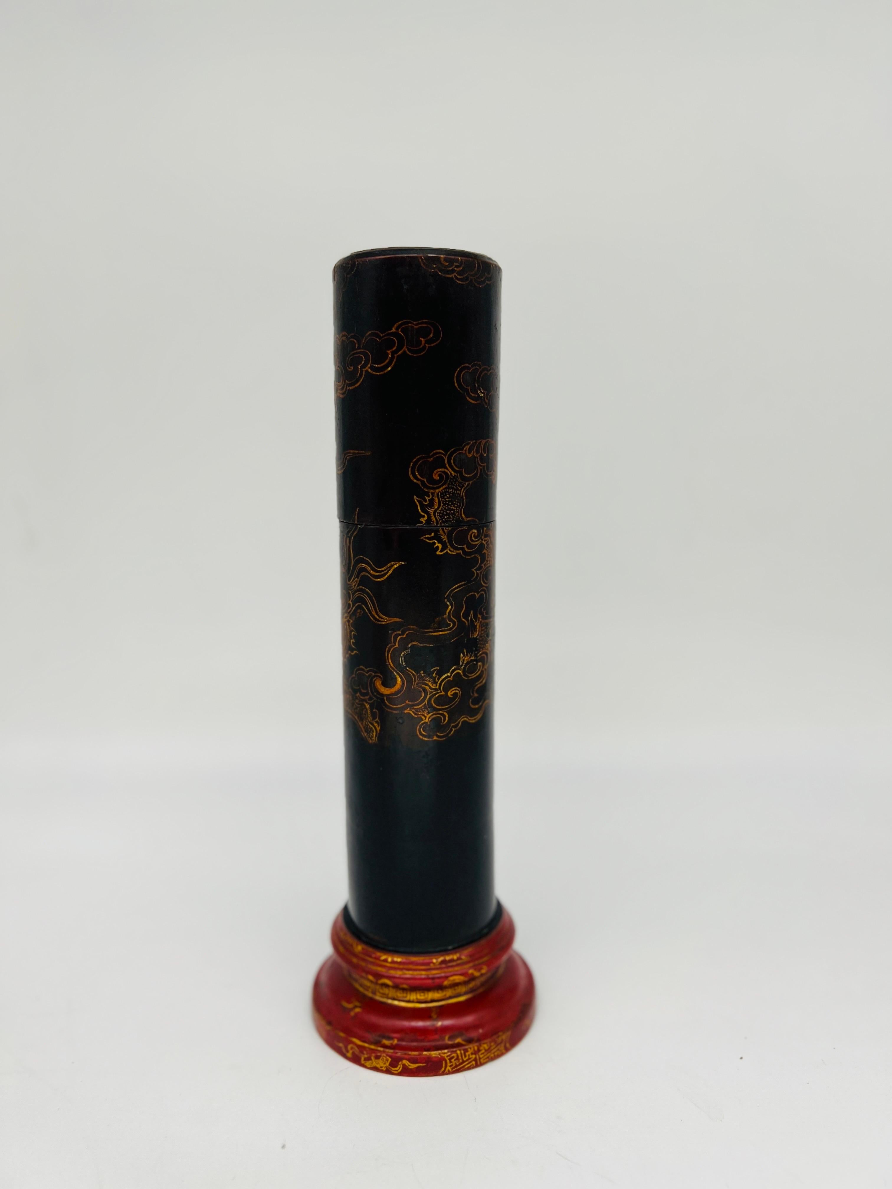 20th Century Vintage Japanese Lacquerware Cylindrical Fireplace Matchstrike Box For Sale