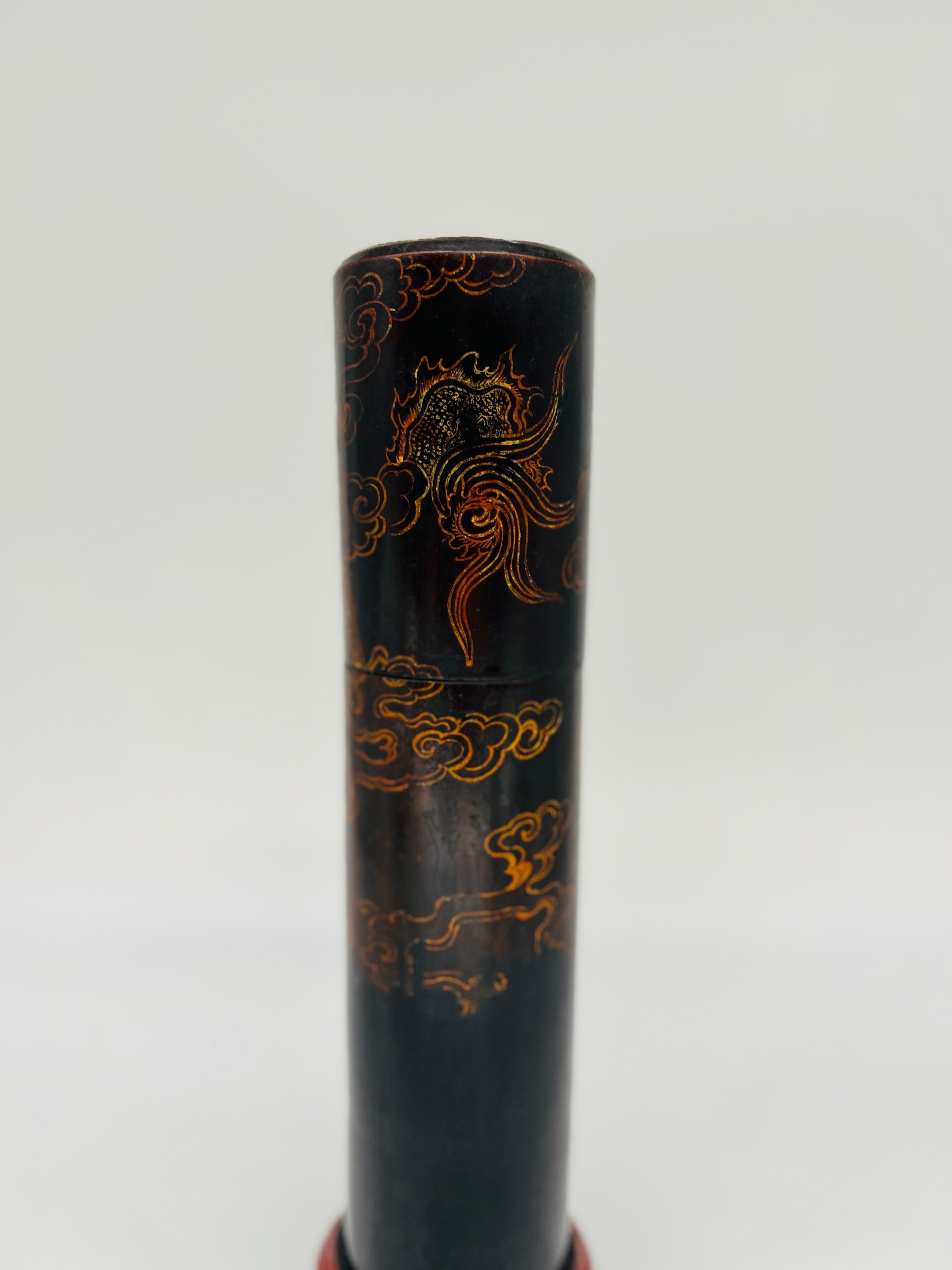 Wood Vintage Japanese Lacquerware Cylindrical Fireplace Matchstrike Box For Sale