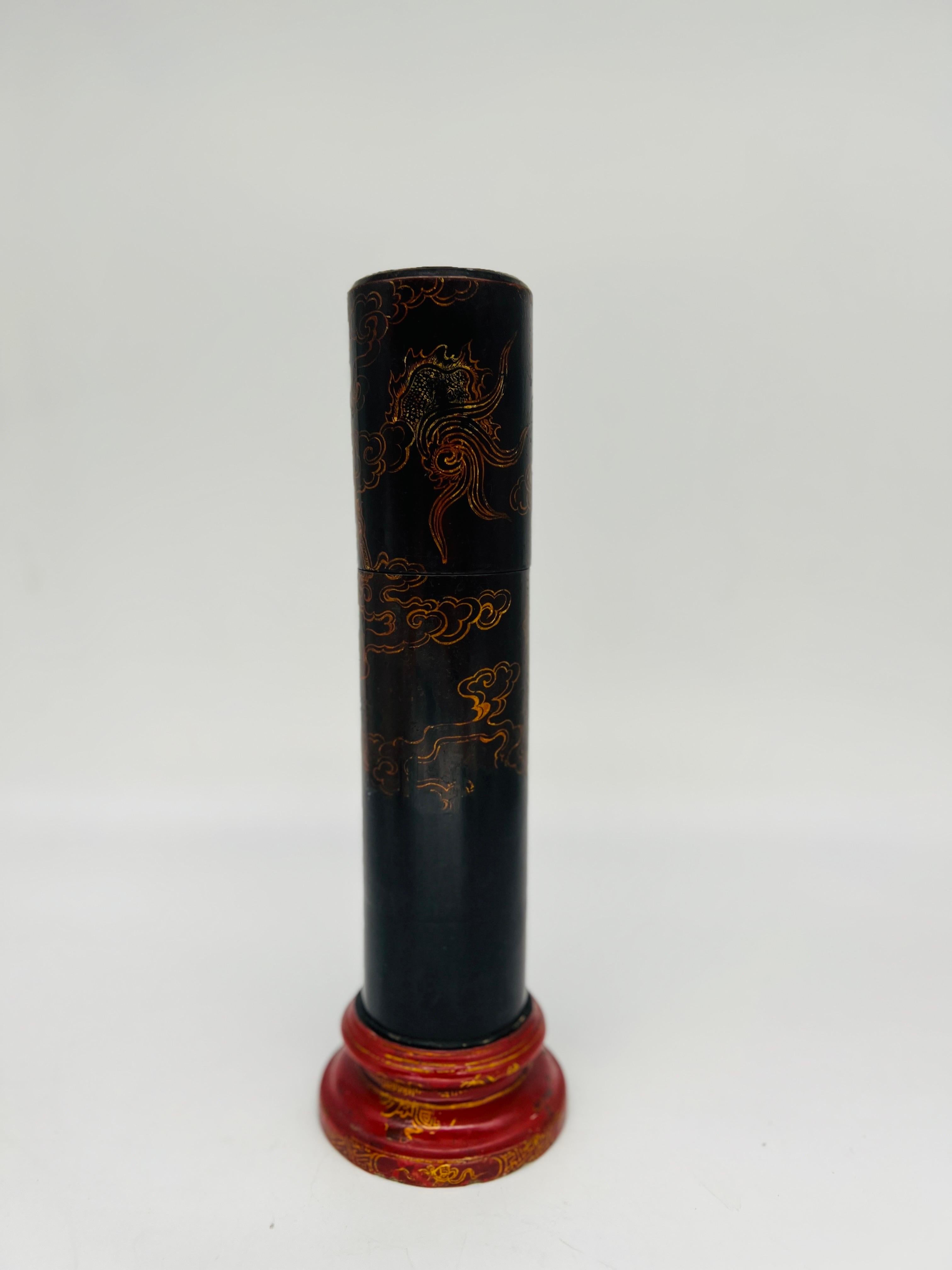 Vintage Japanese Lacquerware Cylindrical Fireplace Matchstrike Box For Sale 2