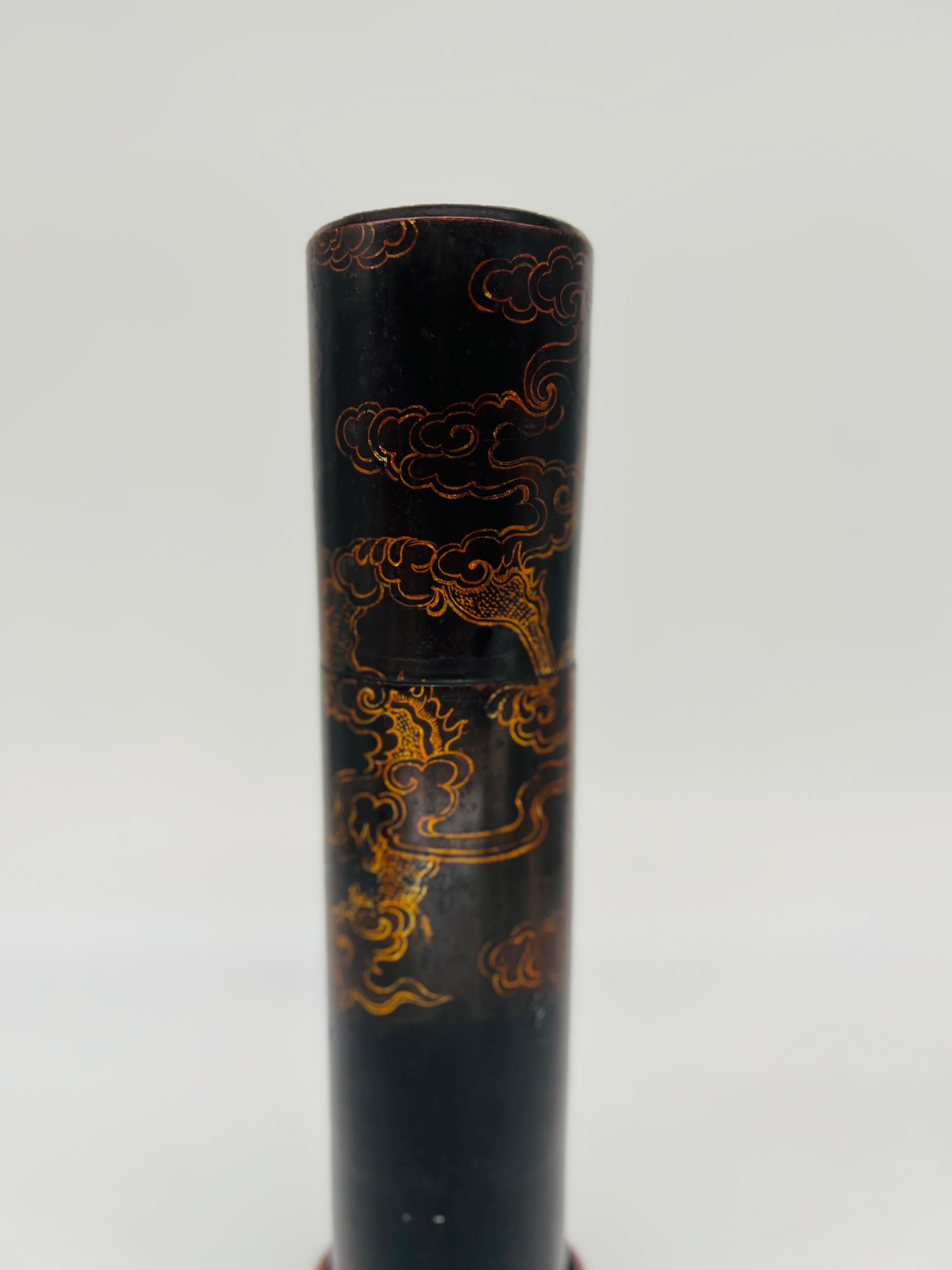 Vintage Japanese Lacquerware Cylindrical Fireplace Matchstrike Box For Sale 3