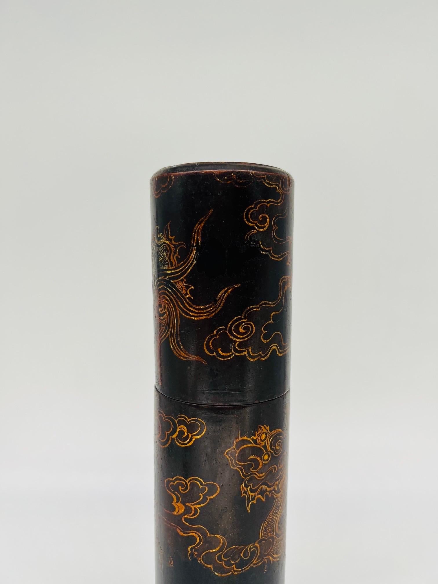 Vintage Japanese Lacquerware Cylindrical Fireplace Matchstrike Box For Sale 4