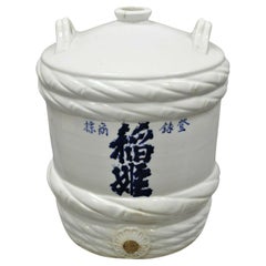 Vintage Japanese Large Stoneware Sake Barrel Sake Jug Cask 'A'