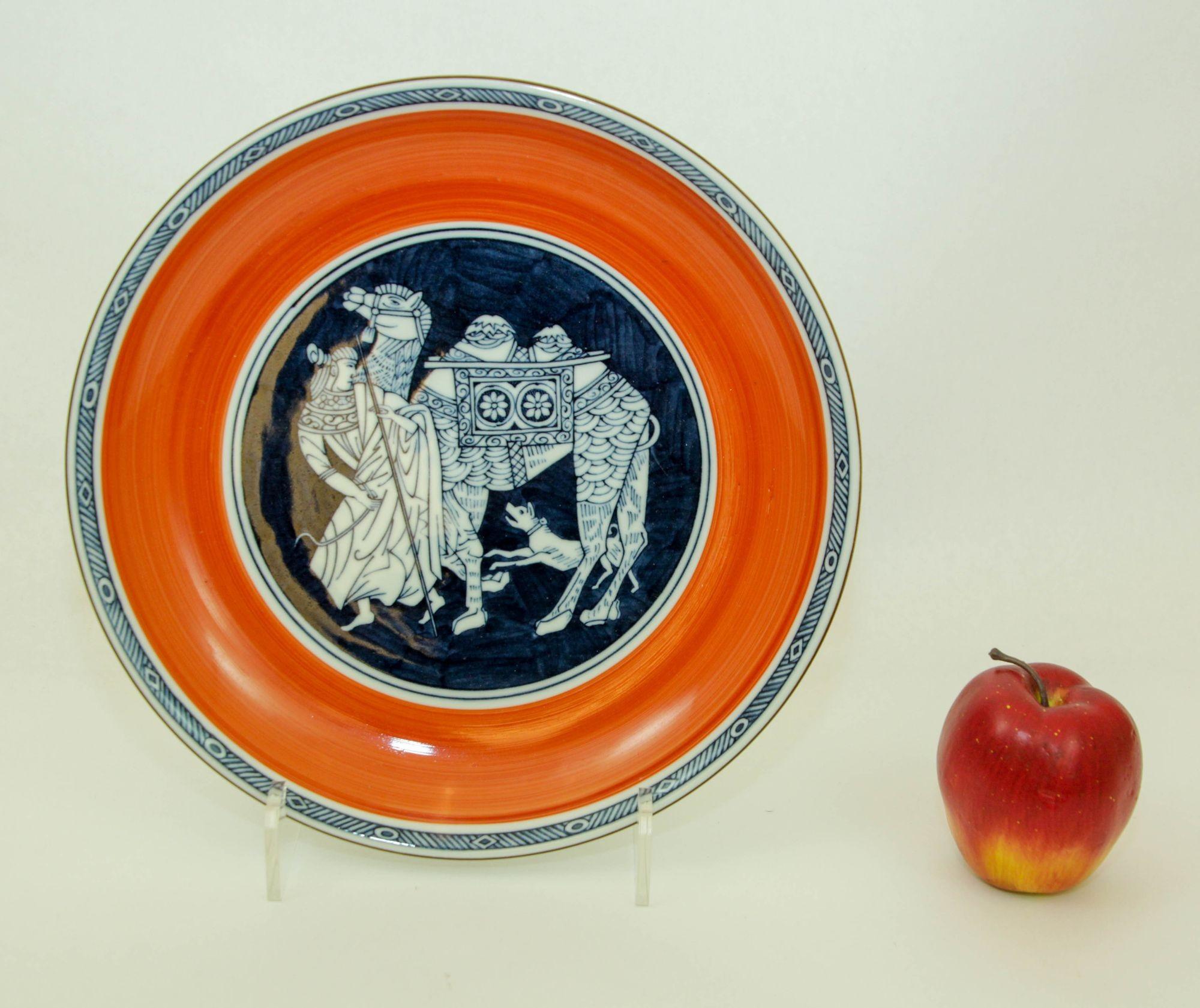 Grande porcelaine japonaise peinte à la main orange et bleu en vente 3