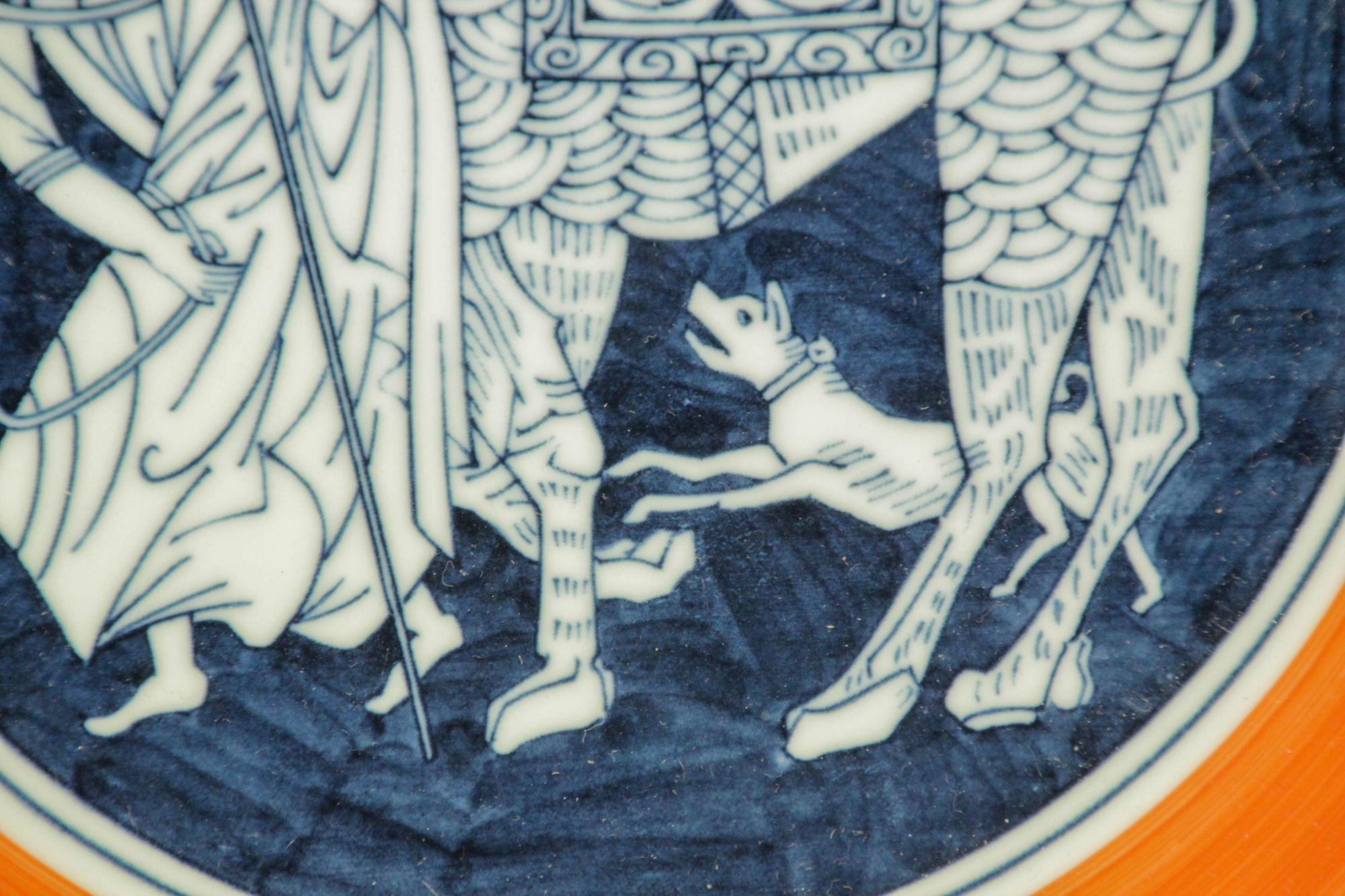 Grande porcelaine japonaise peinte à la main orange et bleu en vente 1
