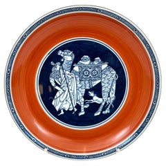 Grande porcelaine japonaise peinte à la main orange et bleu