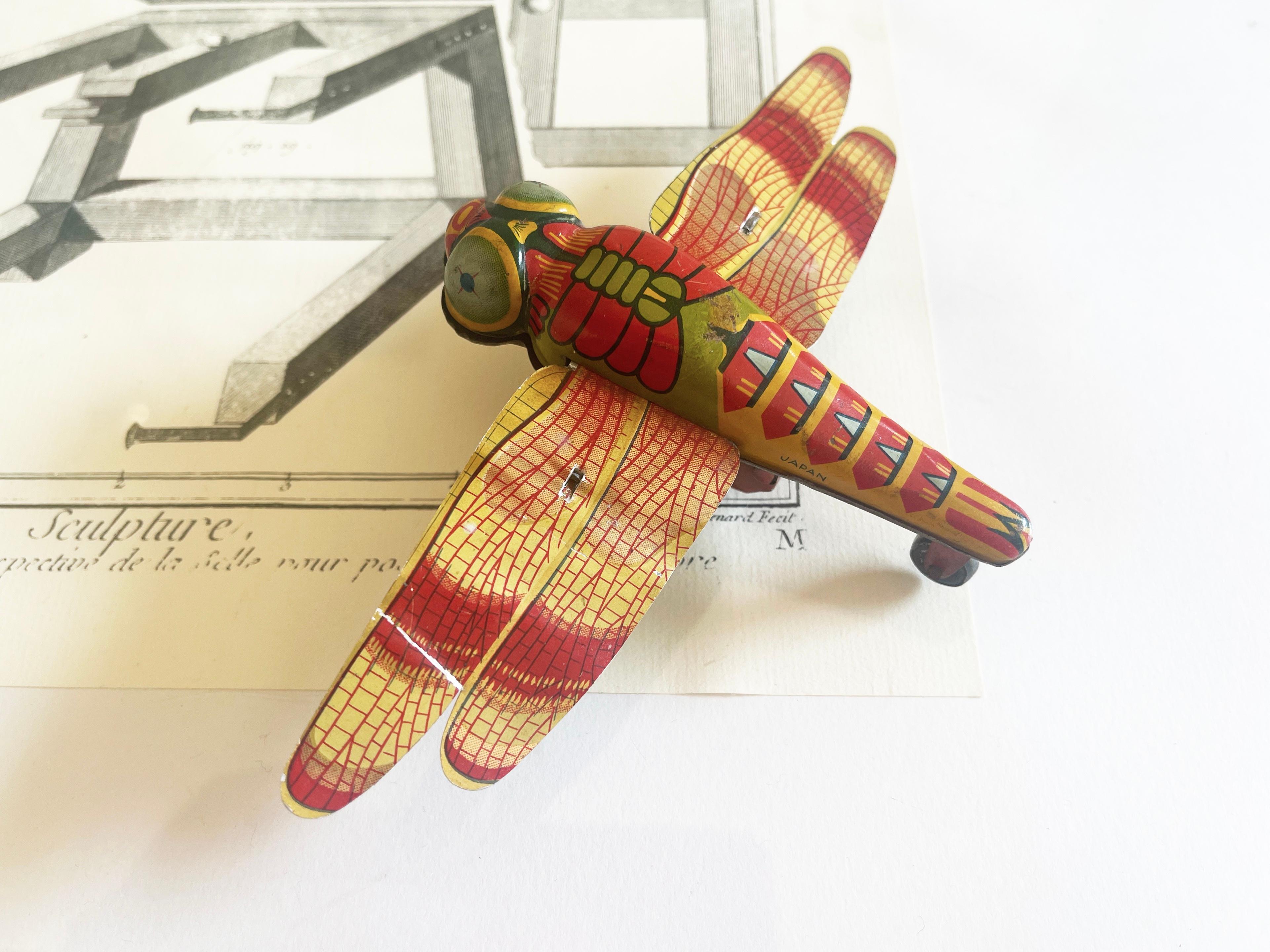 Machine-Made Vintage Japanese Litho Wind-up Tin Toy Dragonfly 1940's to 1950's, Japan