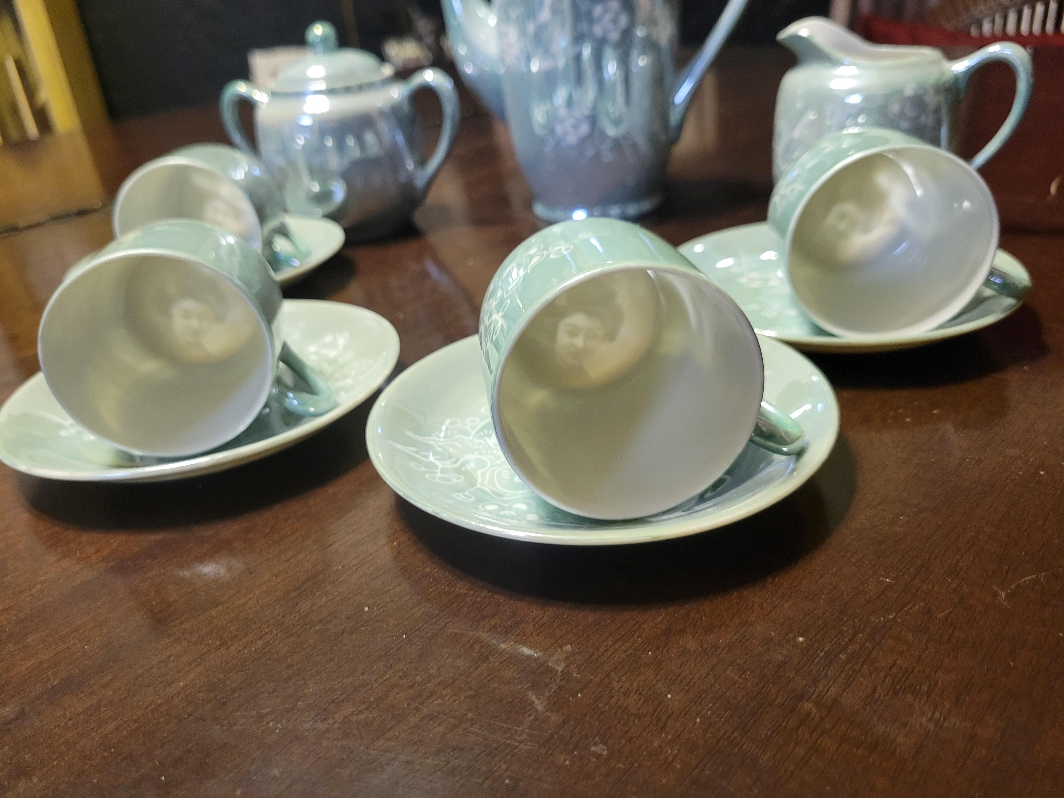 Japanisches feines Vintage- Espresso-Set aus feinem China mit Lithophane-Geisha  im Angebot 2