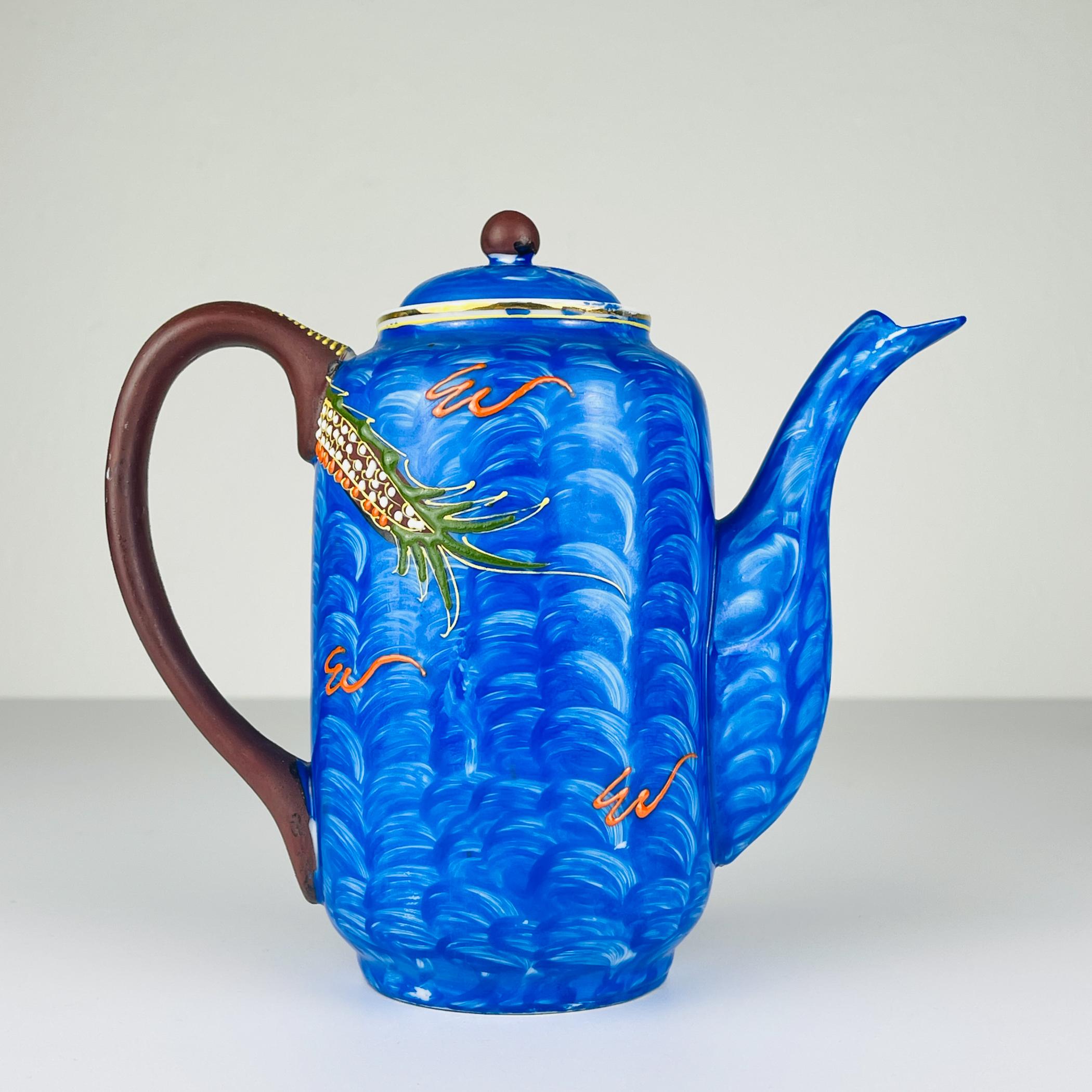 Juego de café de porcelana japonesa litófana Geisha Dragón Azul, años 50 en venta 5