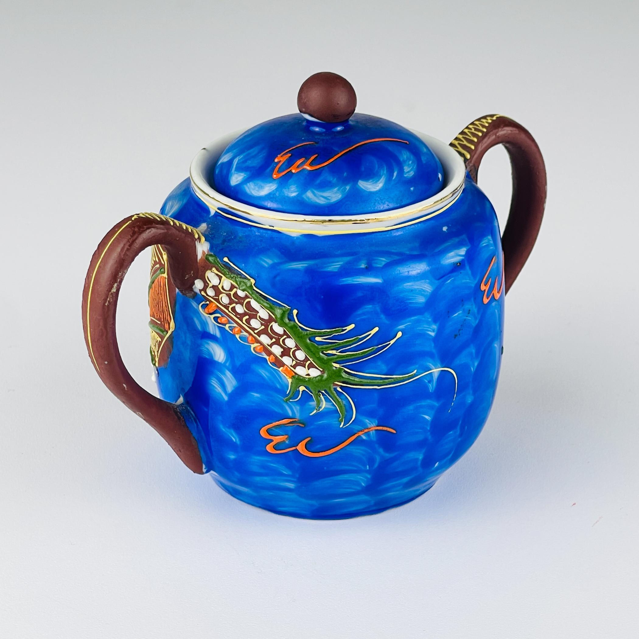 Juego de café de porcelana japonesa litófana Geisha Dragón Azul, años 50 en venta 6