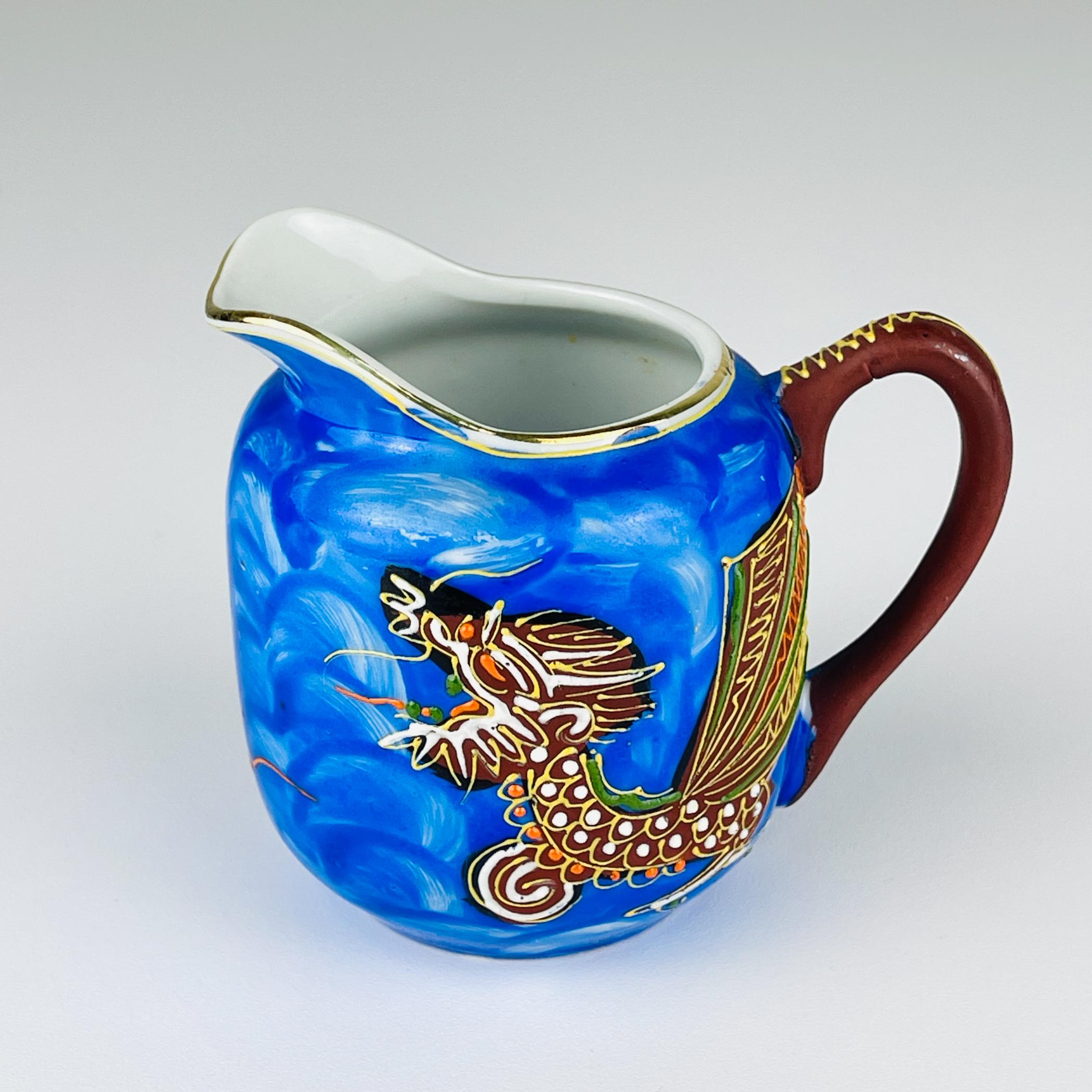 Juego de café de porcelana japonesa litófana Geisha Dragón Azul, años 50 en venta 7