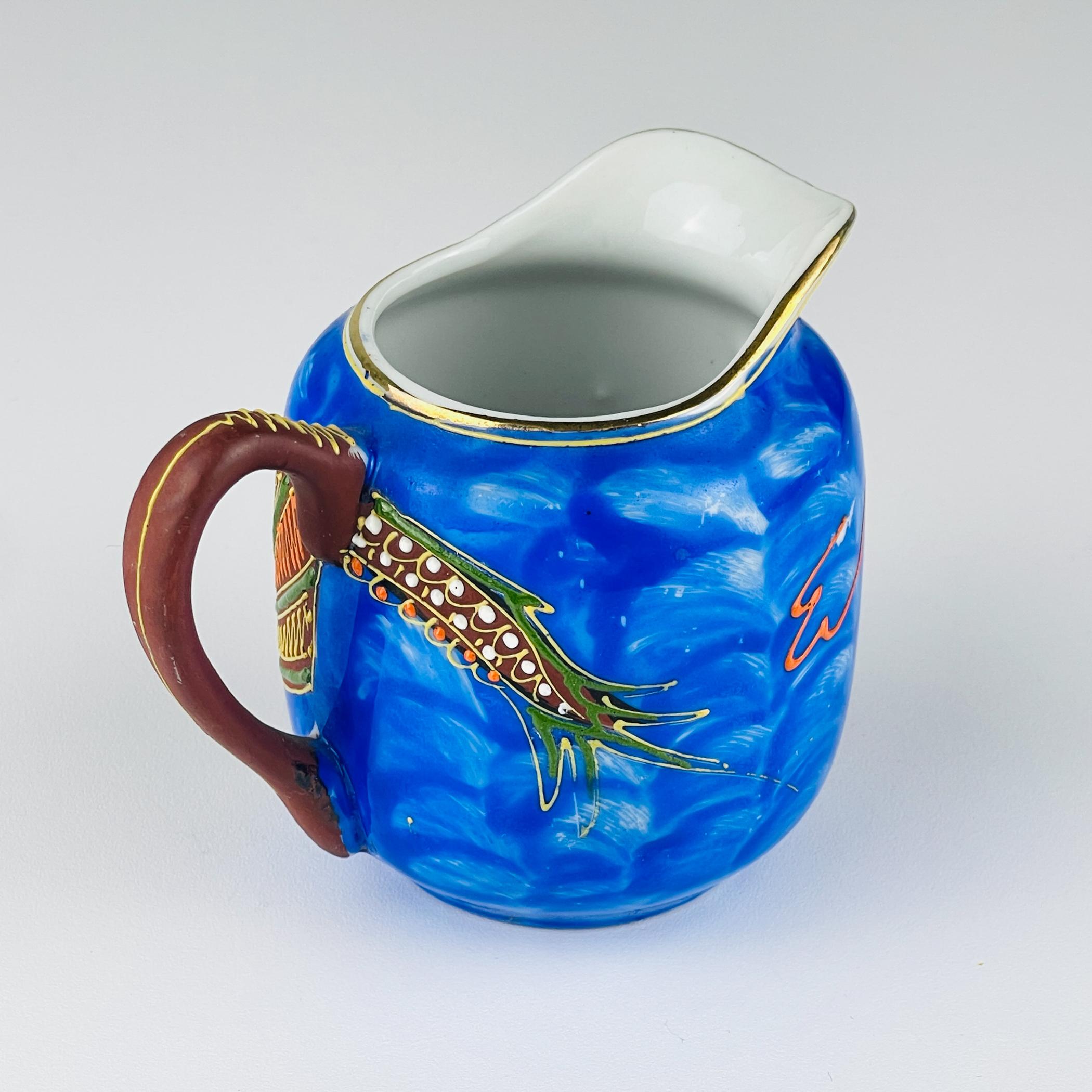 Juego de café de porcelana japonesa litófana Geisha Dragón Azul, años 50 siglo XX en venta