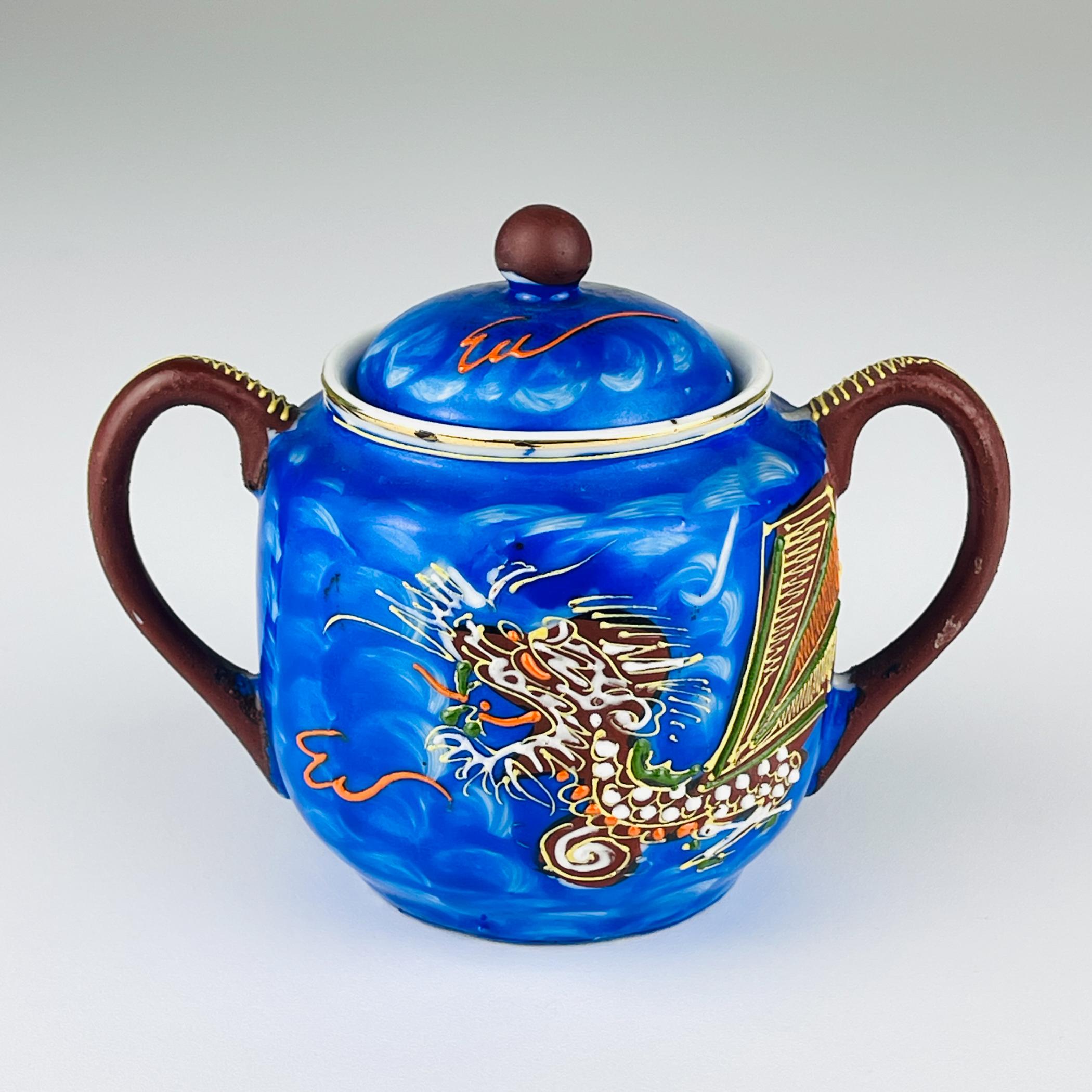 Juego de café de porcelana japonesa litófana Geisha Dragón Azul, años 50 Porcelana en venta