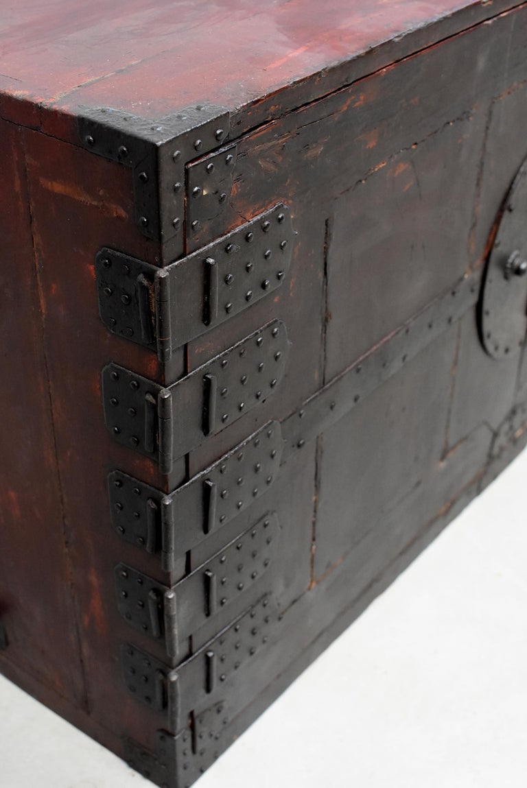 Vintage Japanese Low Tansu Chest with Iron Hardware at 1stdibs