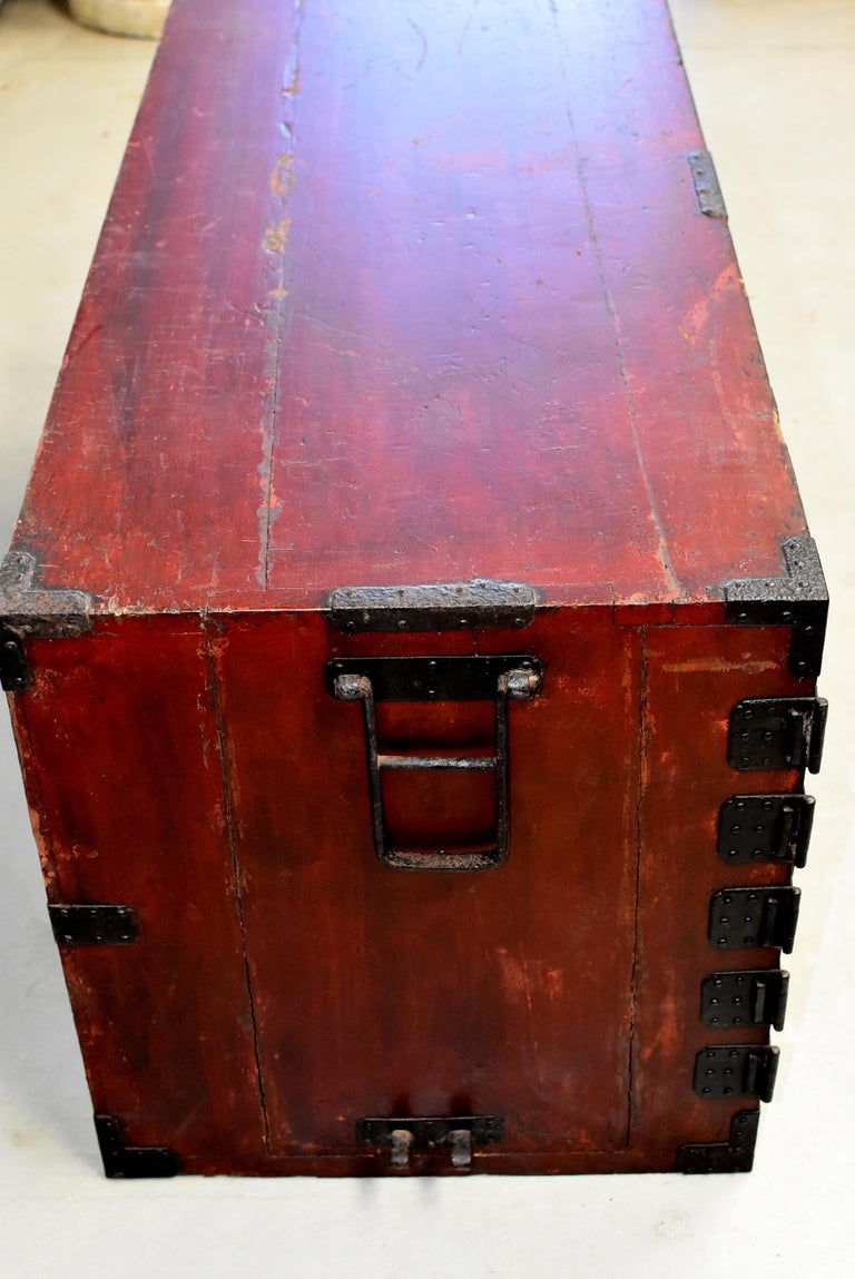 Vintage Japanese Low Tansu Chest with Iron Hardware at 1stdibs