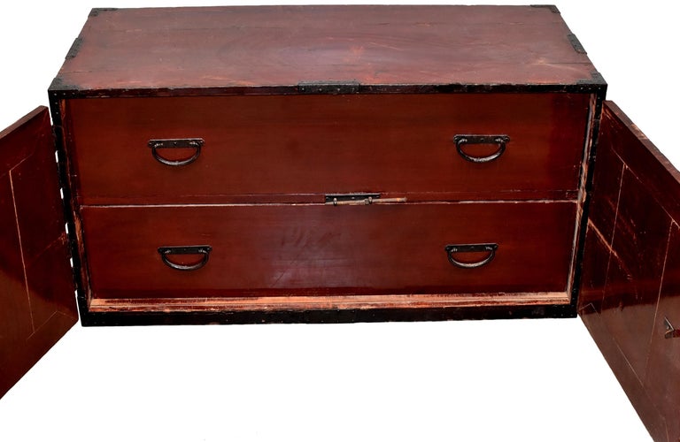 Vintage Japanese Low Tansu Chest with Iron Hardware at 1stdibs