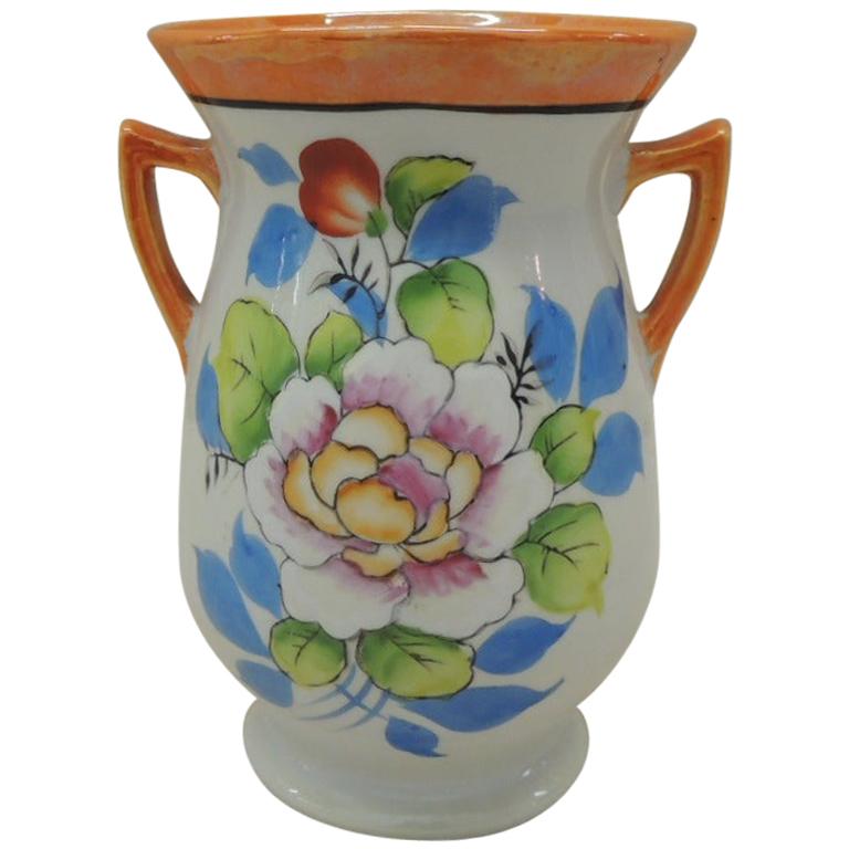 Vintage Japanese Lusterware Orange and Blue Small Vase