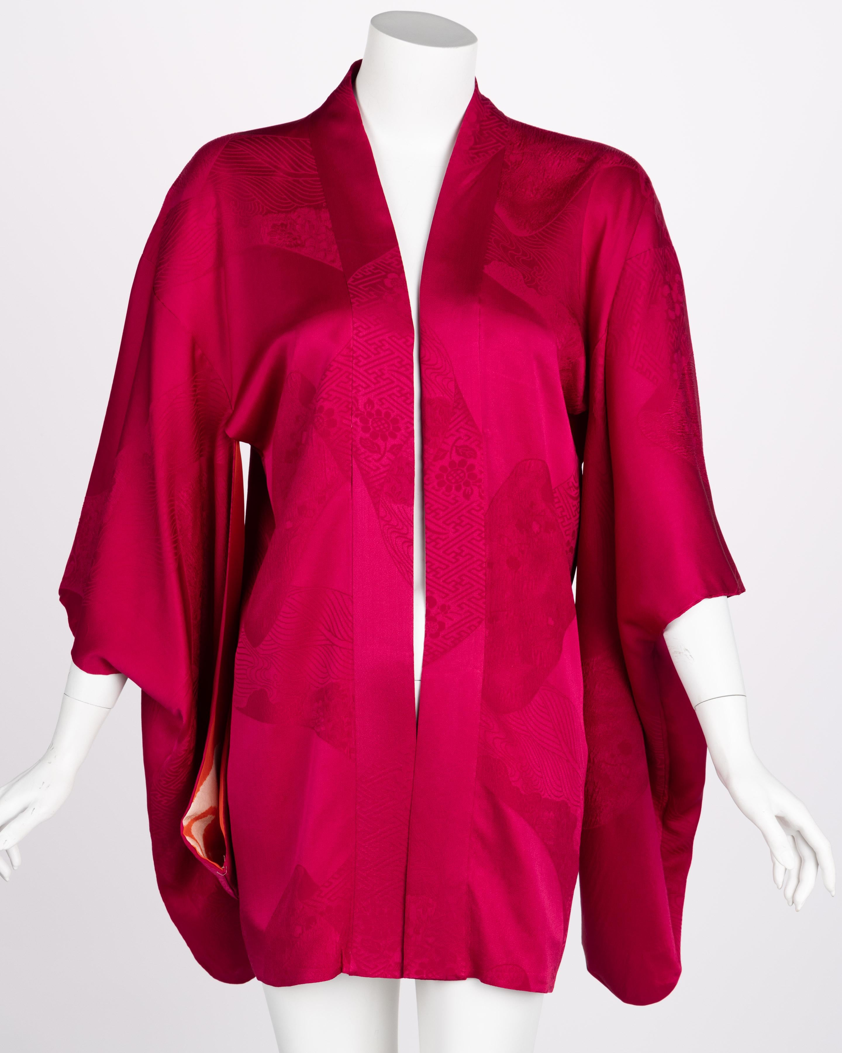Women's Vintage Japanese Magenta Orange Tie Dye Silk Kimono jacket, 1970s For Sale