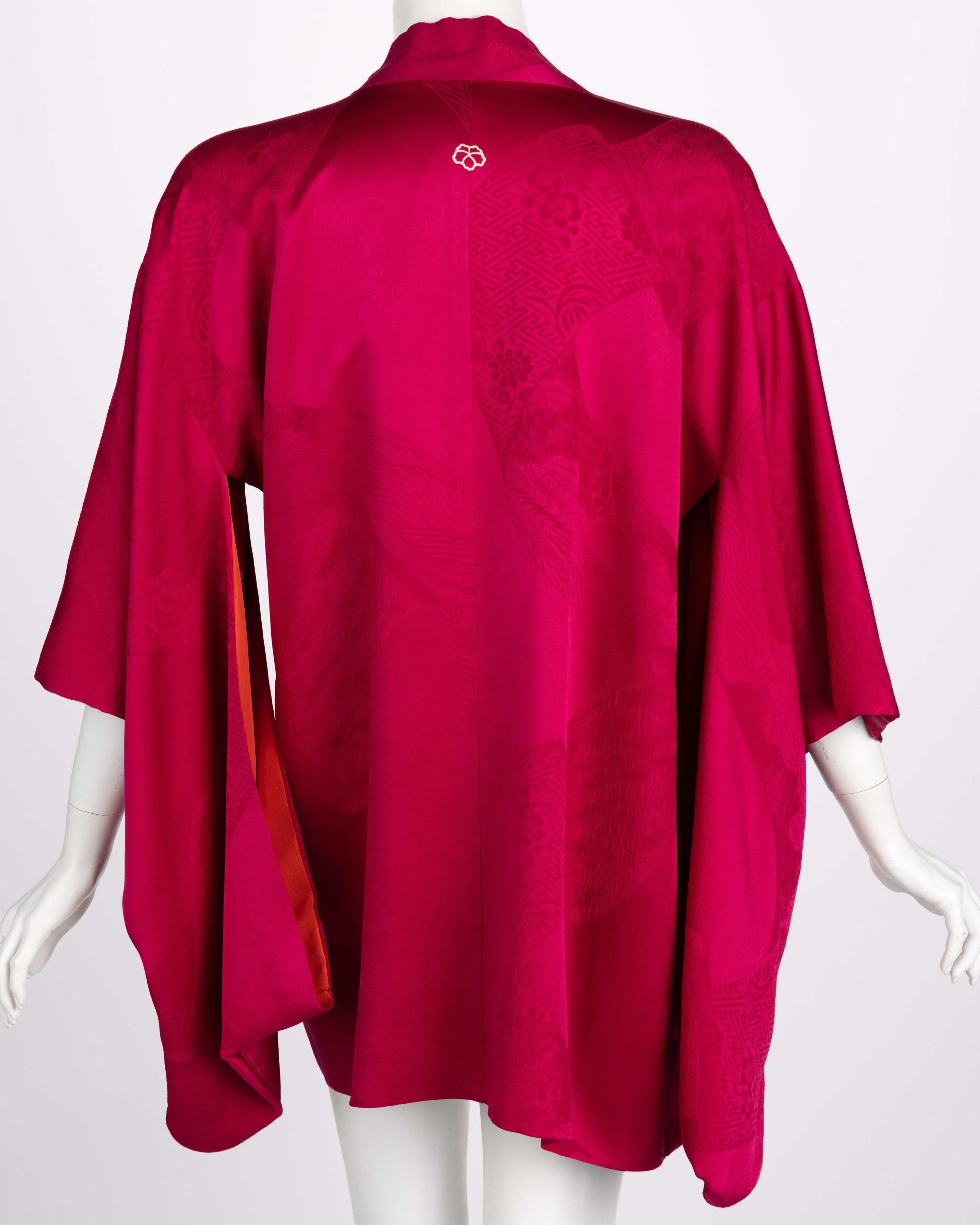 Vintage Japanese Magenta Orange Tie Dye Silk Kimono jacket, 1970s For Sale 1