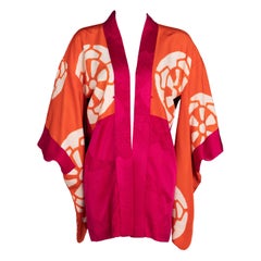 Vintage Japanese Magenta Orange Tie Dye Silk Kimono jacket, 1970s