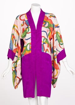 Vintage Japanese Magenta Silk Print Kimono Jacket