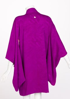 Vintage Japanese Magenta Silk Print Kimono Jacket